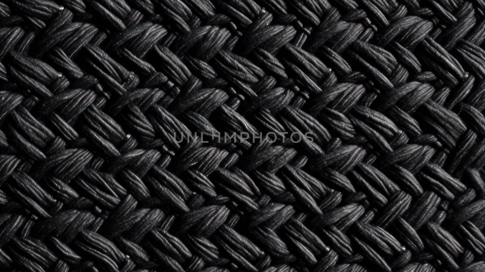 This stunning photograph showcases the intricate texture of wool in a wicker pattern, captured in a cinematic macro shot with a top-down view against a black background. The shallow depth of field and 70mm lens accentuate the details, while the beautifully color-graded image adds to its overall aesthetic. Shot with Unreal Engine, this editorial photograph boasts a high resolution, natural and moody lighting, and volumetric lighting that highlights the shadows and shimmering effect of the wool. The photo is further enhanced with screen space reflections, chromatic aberration, ambient occlusion, anti-aliasing, and ray tracing. The post-processing and cell shading create a hyper-realistic, photorealistic image with full color and high contrast.