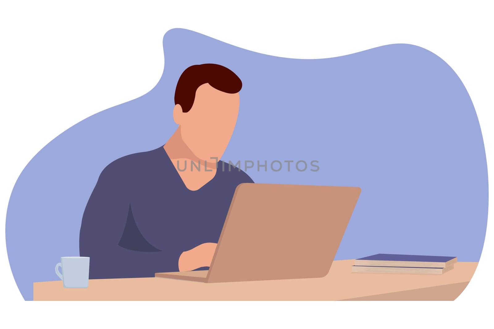 A man is sitting at a laptop. Online education concept, business concept. Background for the site, poster, brochure. Vector image.