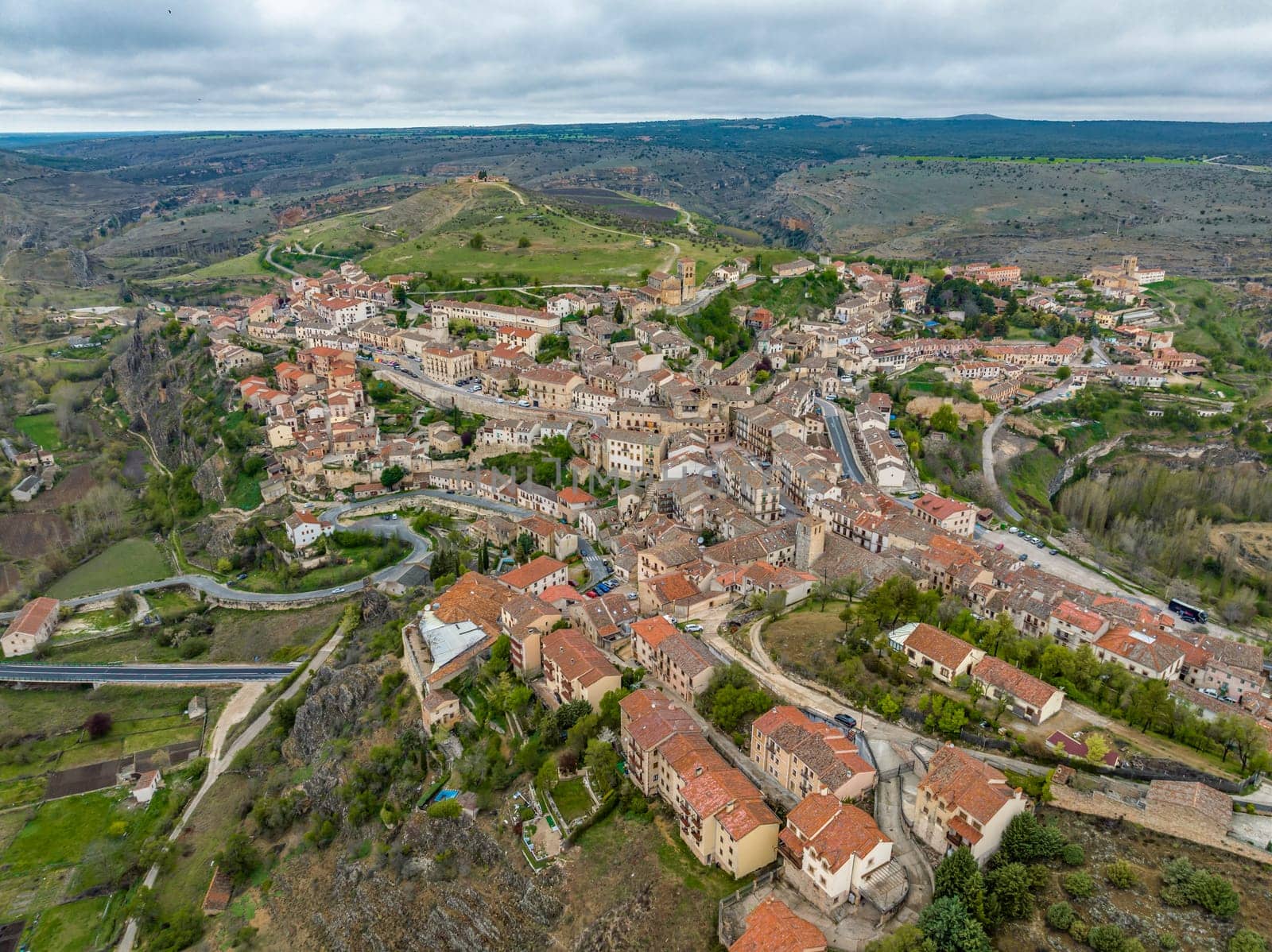 Aerial view of the medieval village of Sepulveda in the community of Castilla Leon, Spain.
