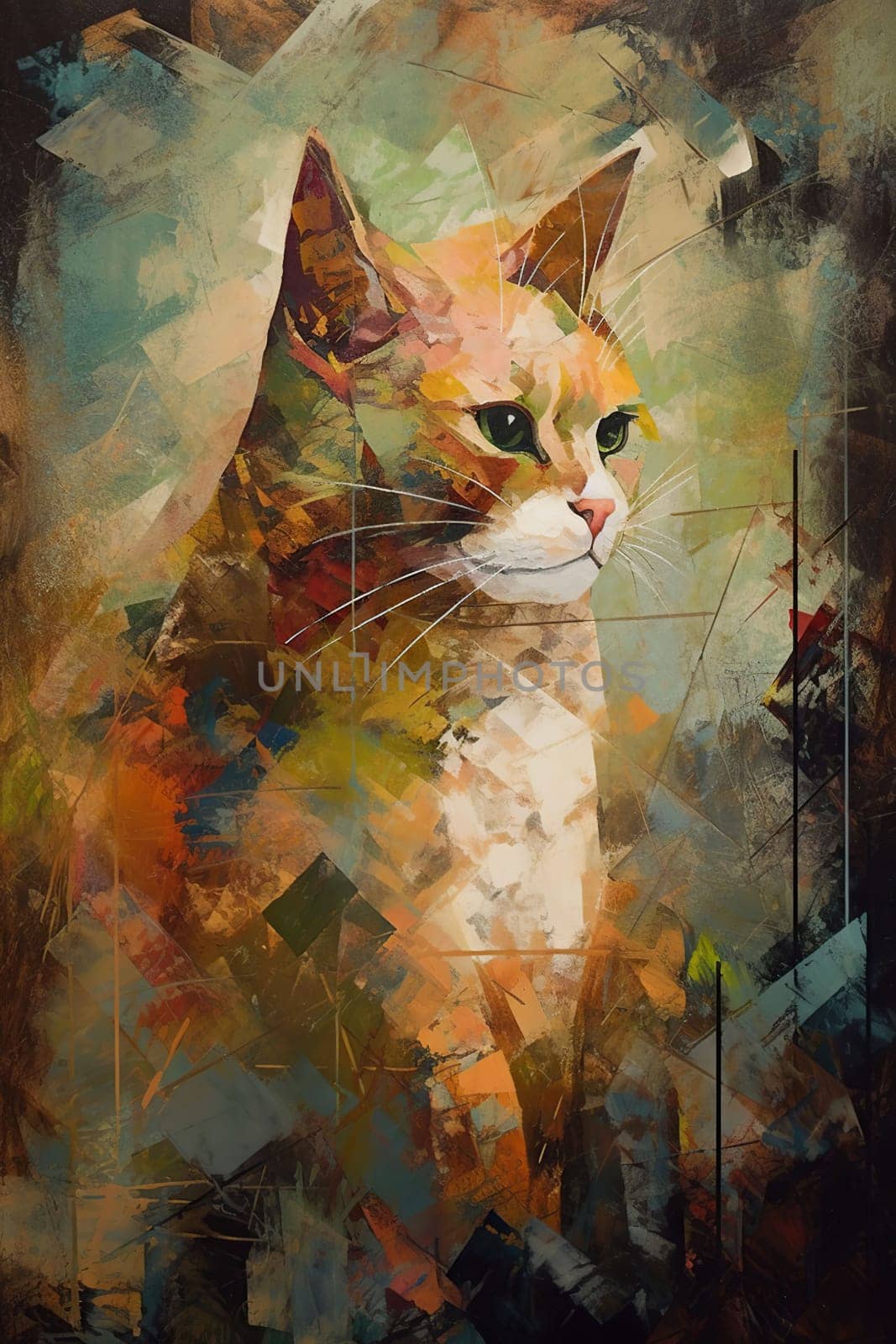 Abstract cat painting, earthy colors, pastel painting style, generative ai