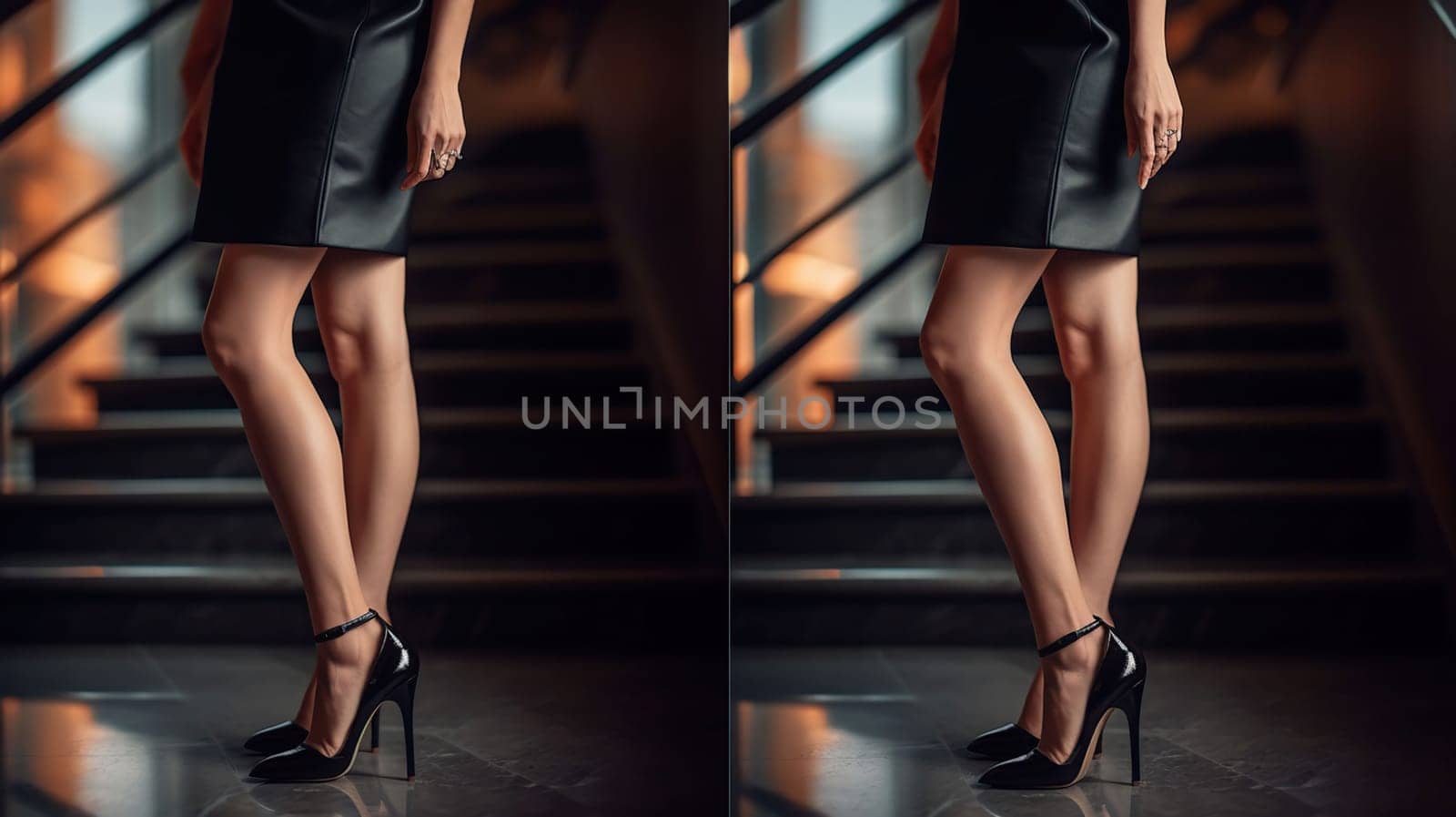 Woman legs and wearing black high heels , generative ai