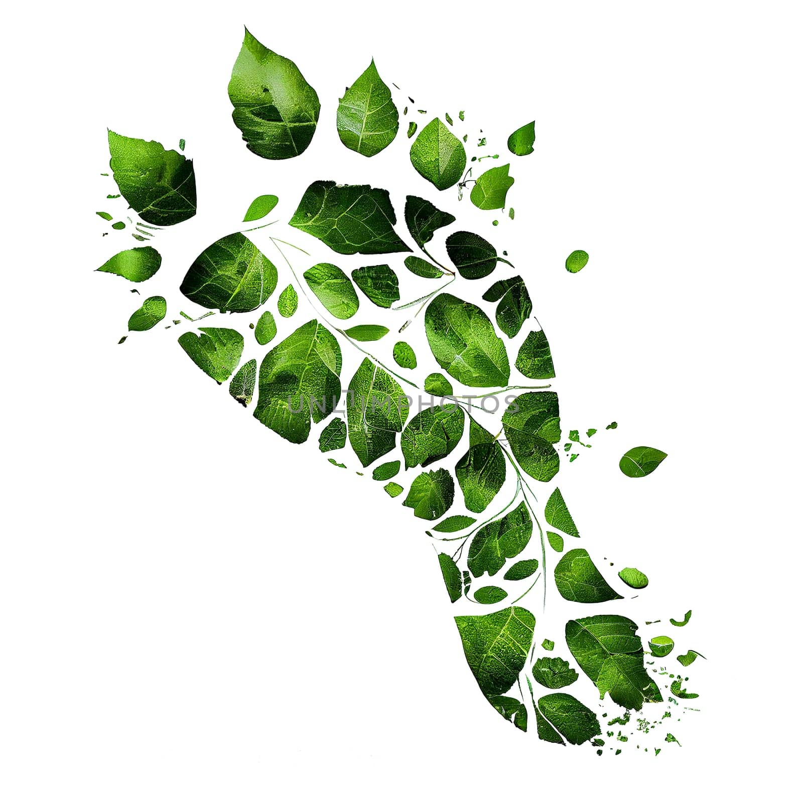 Green co2 footprint made from leaves, carbon emission, climate change and global warming concept, eco friendly lifestyle, generative AI