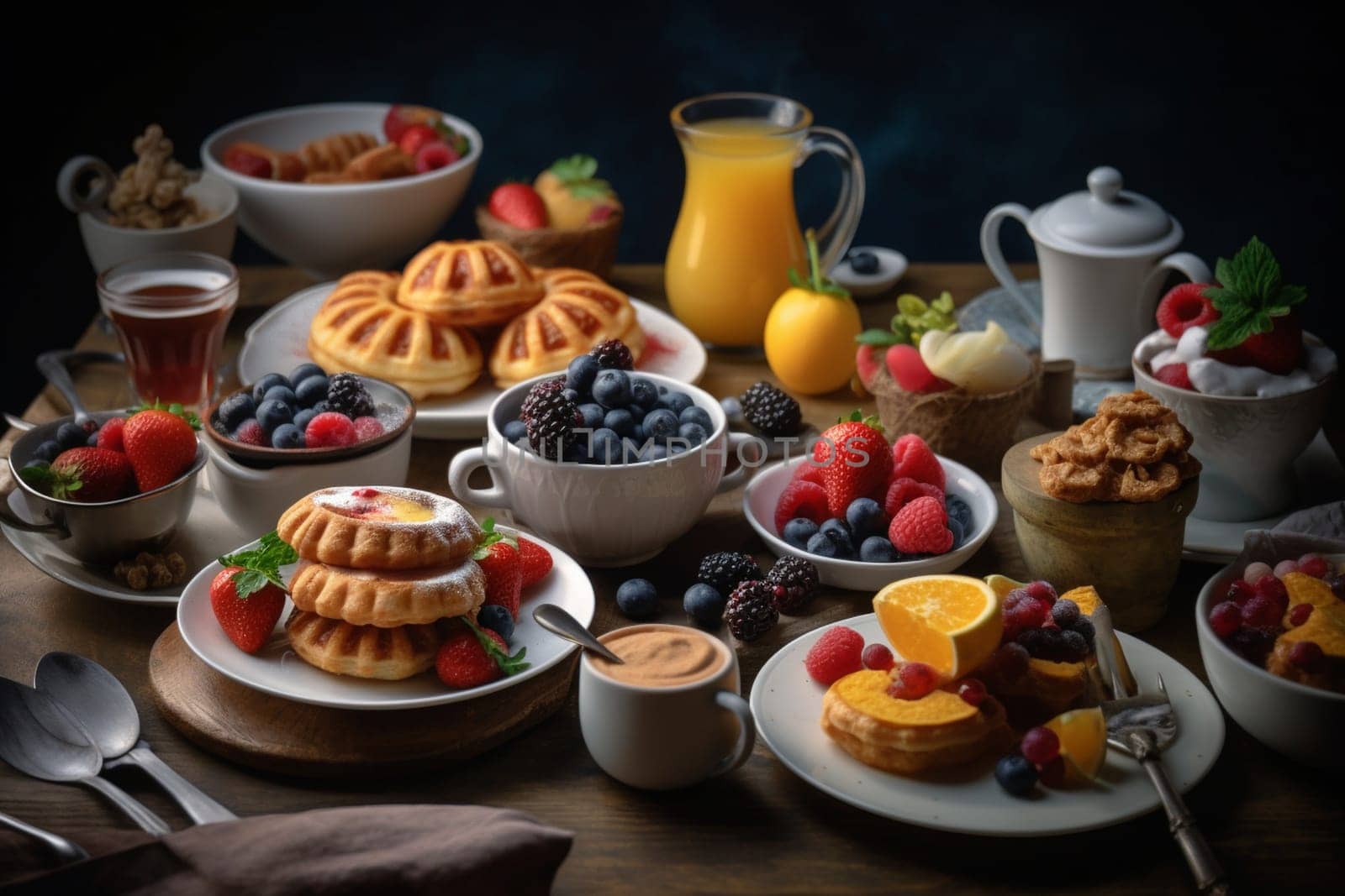 A 24/7 continental breakfast buffet at a top-rated hotel (generative AI)