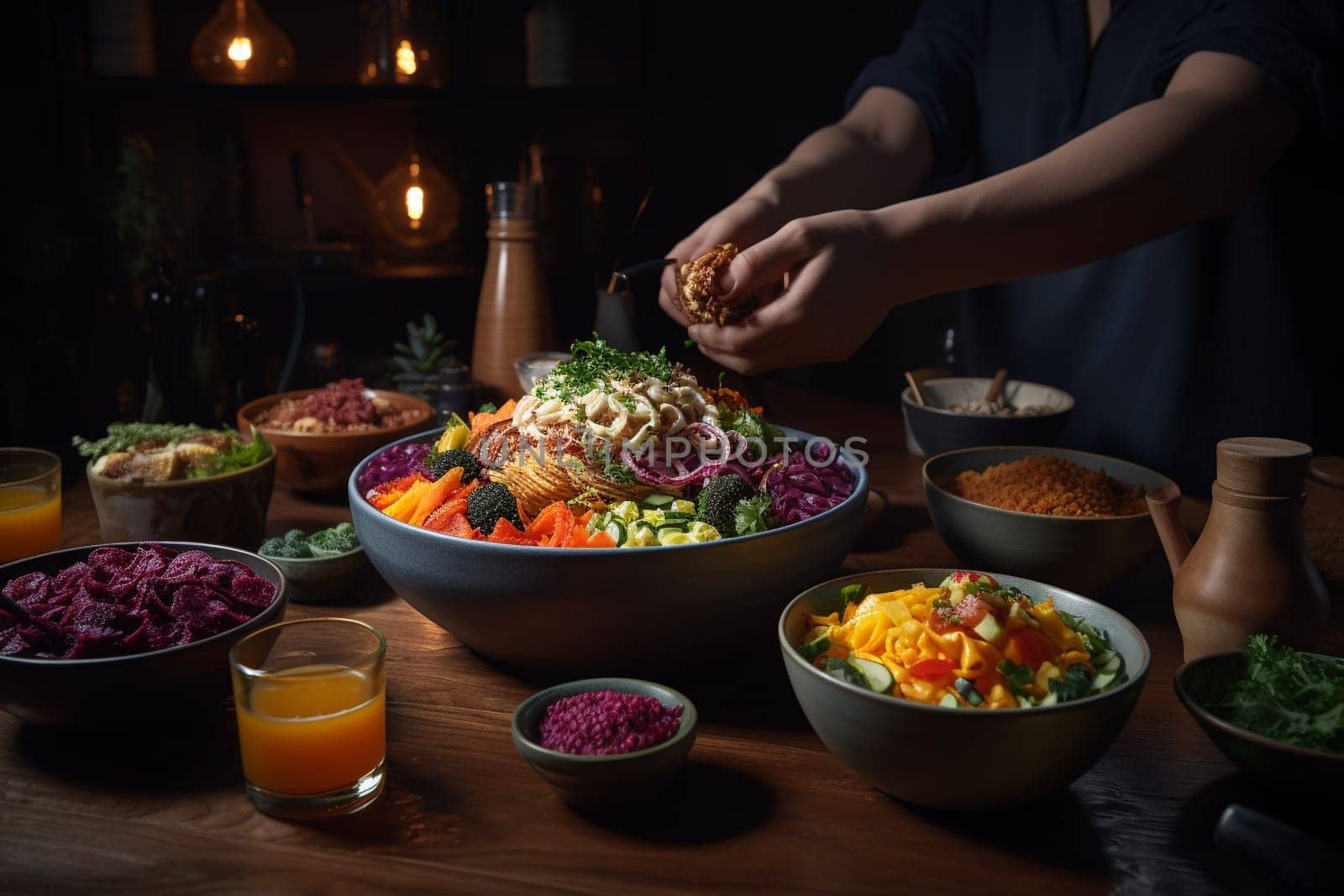 Get creative and build your own bowl with our BYOB buffet located within a sleek and modern eatery. It’s a must-try! (generative AI)