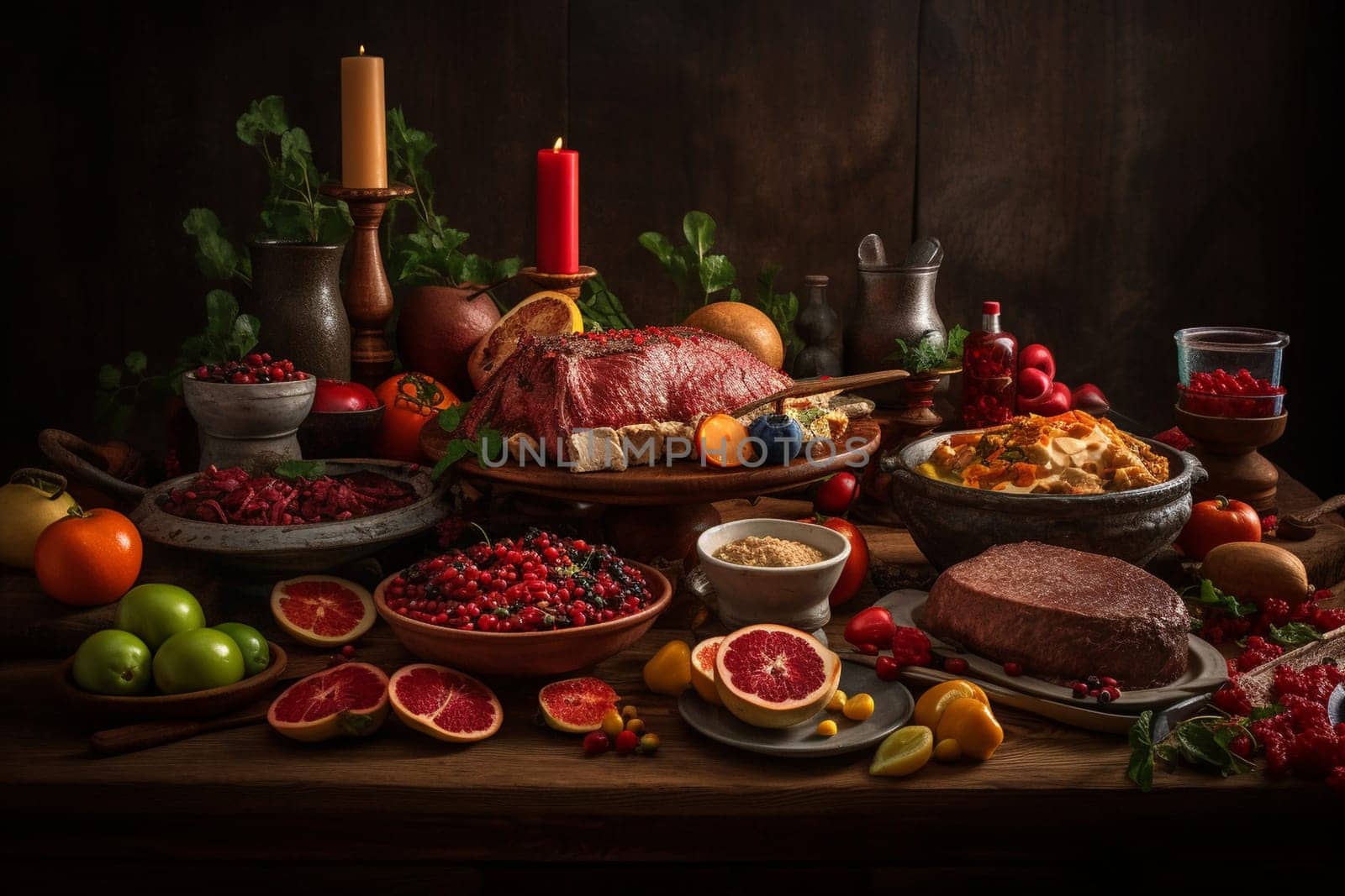 A carnivore's dream come true: a meat lover's buffet in a ranch (generative AI)