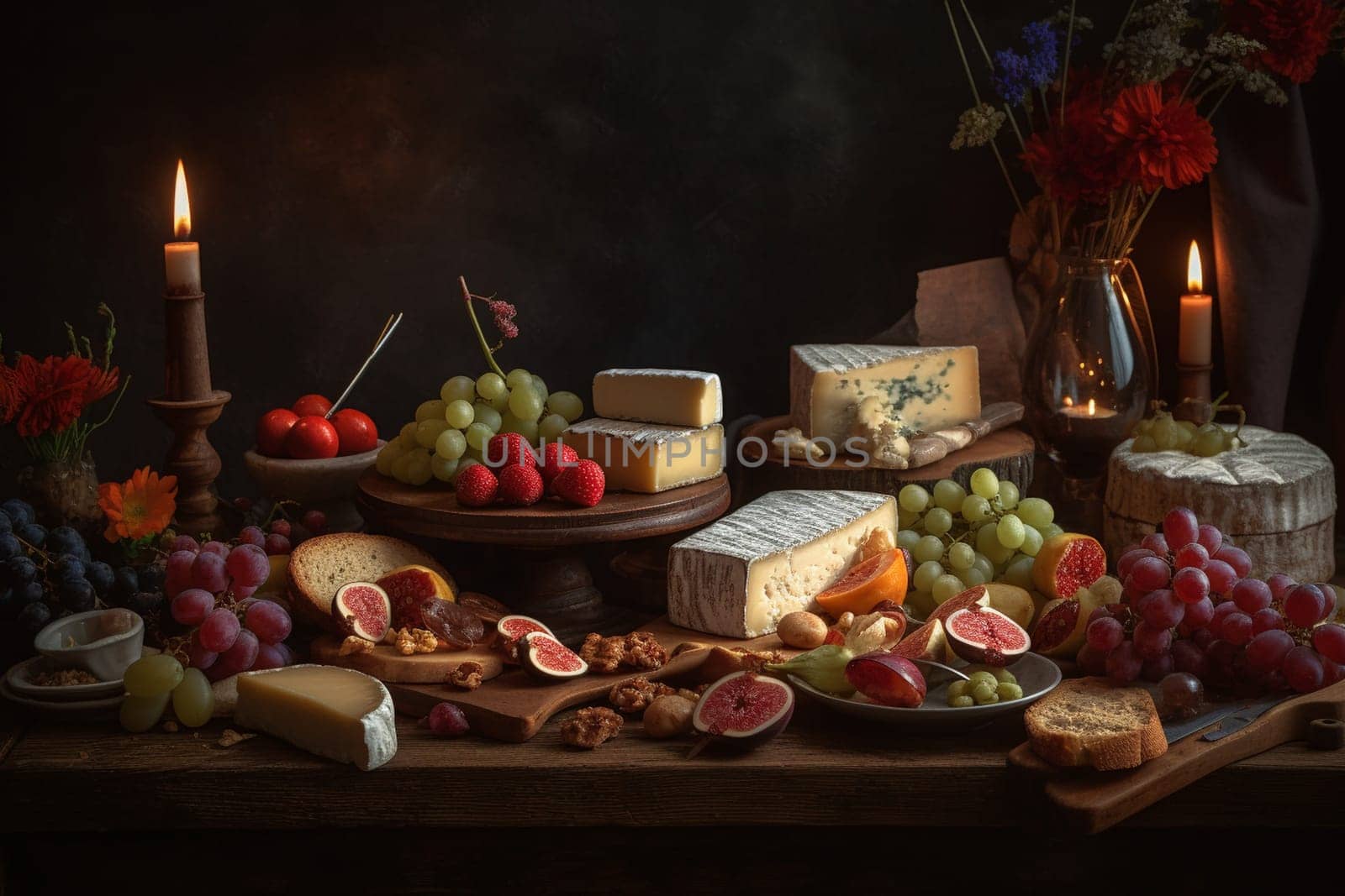 Treat yourself to a wine & cheese feast in a rustic underground cellar (generative AI)