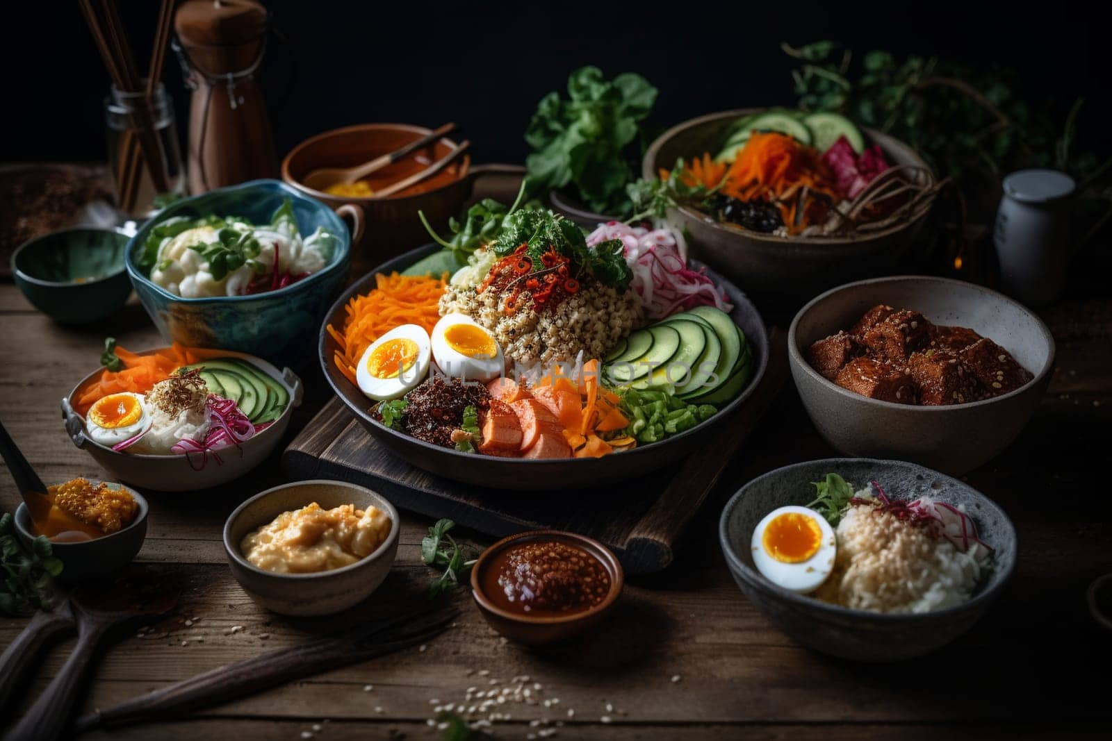 Get creative and build your own bowl with our BYOB buffet located within a sleek and modern eatery. It’s a must-try! (generative AI)