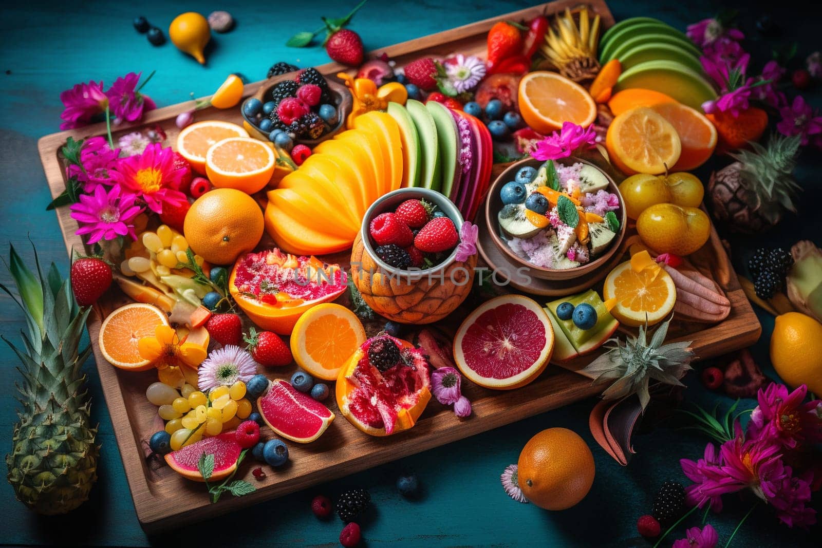 A mouth-watering fruit platter perfect for a summer picnic (generative AI)