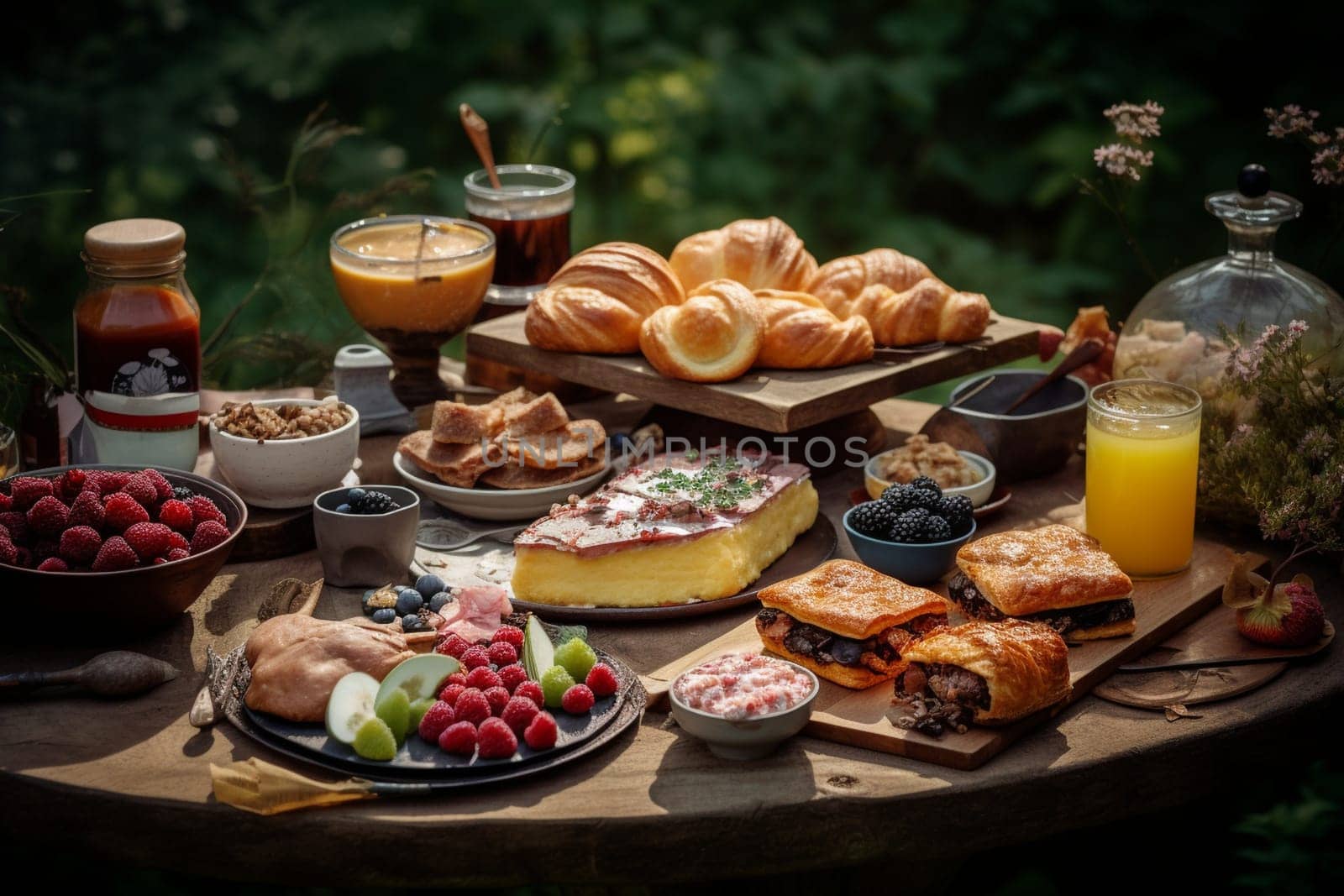 A classic brunch buffet in the park (generative AI)