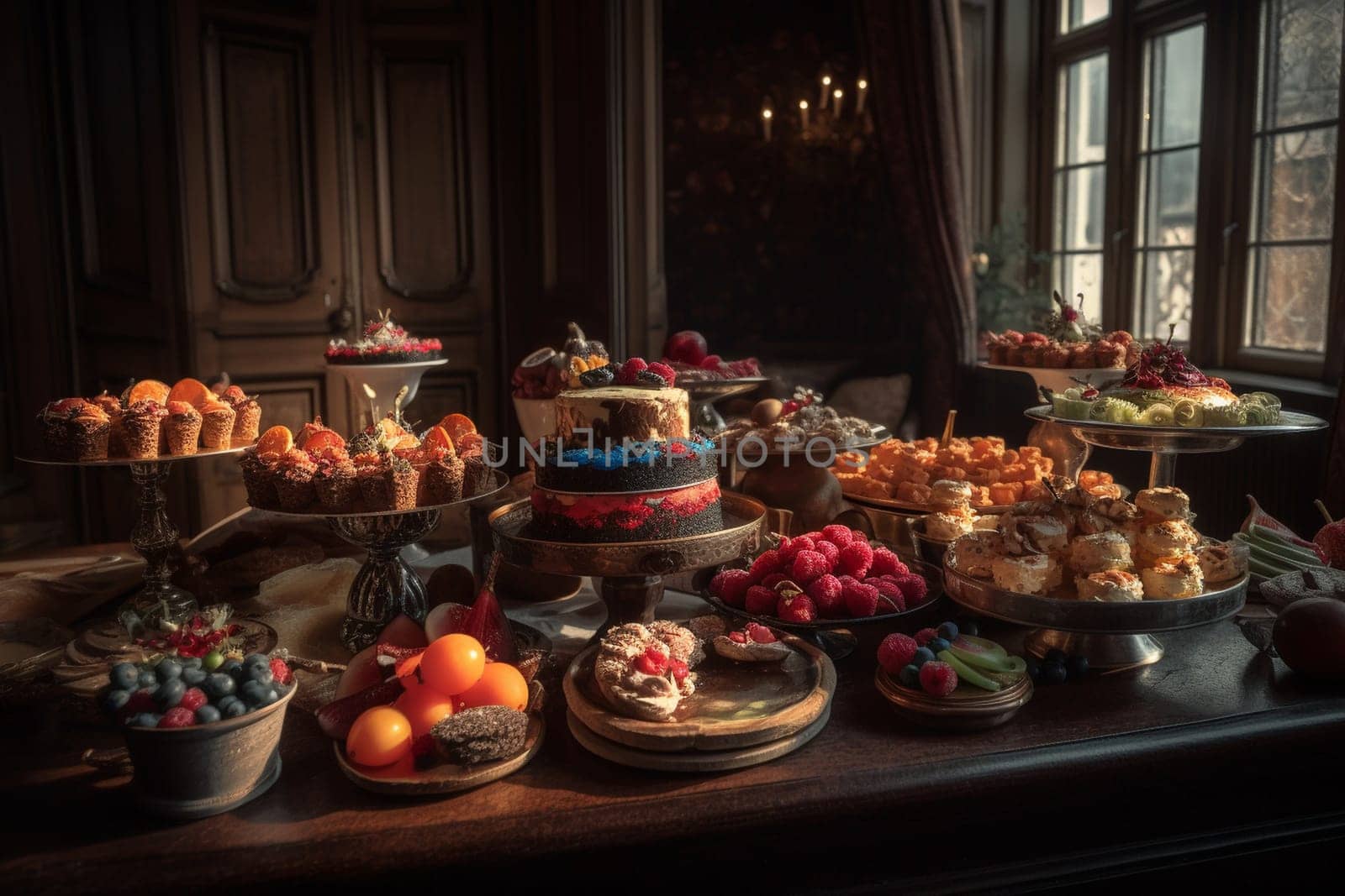 A decadent dessert buffet in a castle (generative AI)