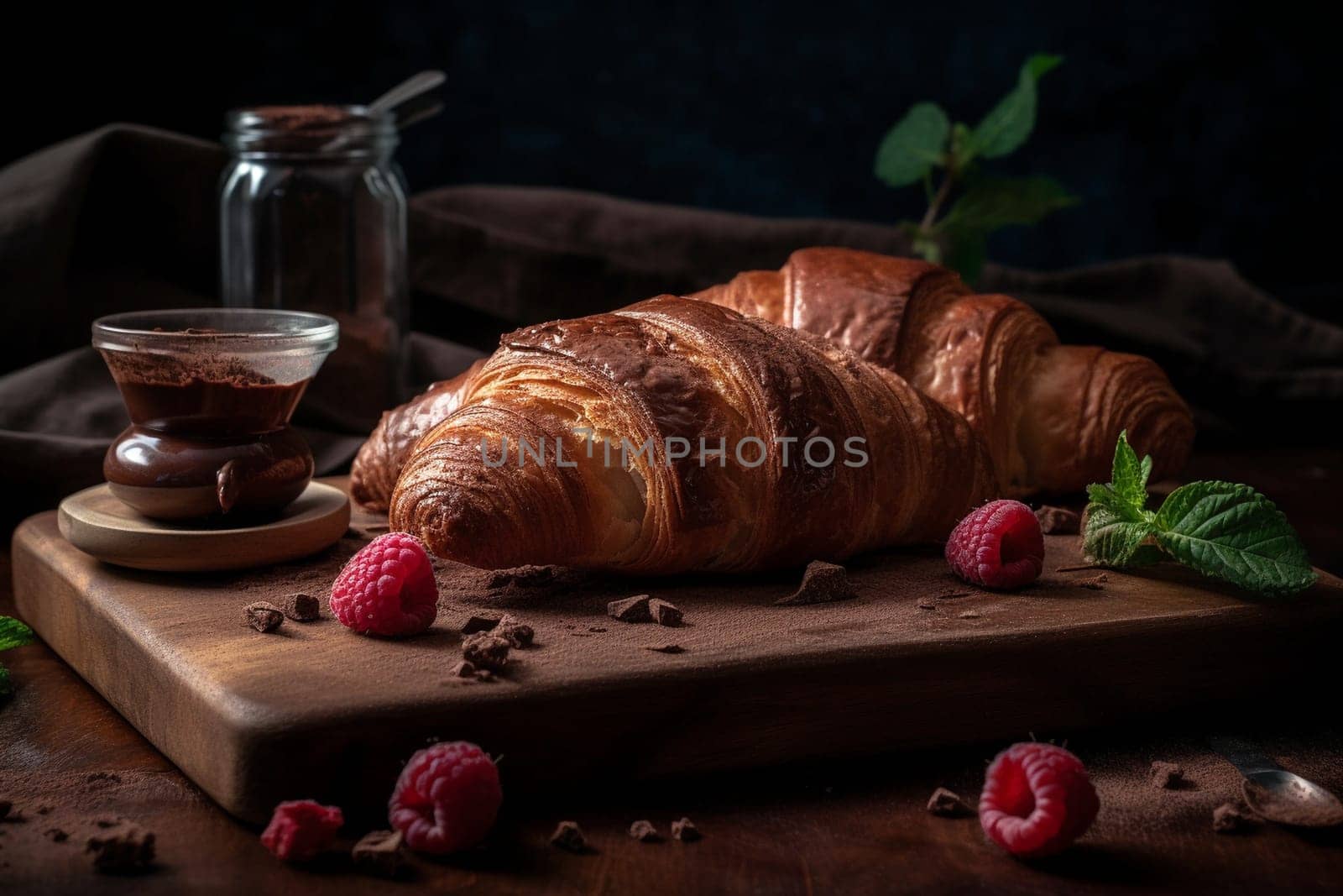 A decadent chocolate croissant for a breakfast treat (generative AI)