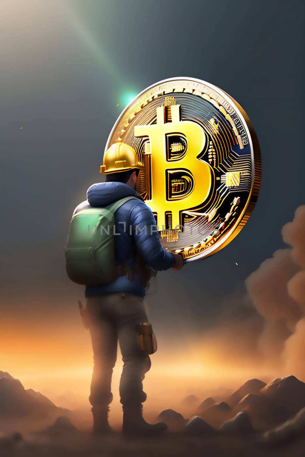 Bitcoin miner extracting bitcoin coins inside a mine (concept)(AI Generative).-