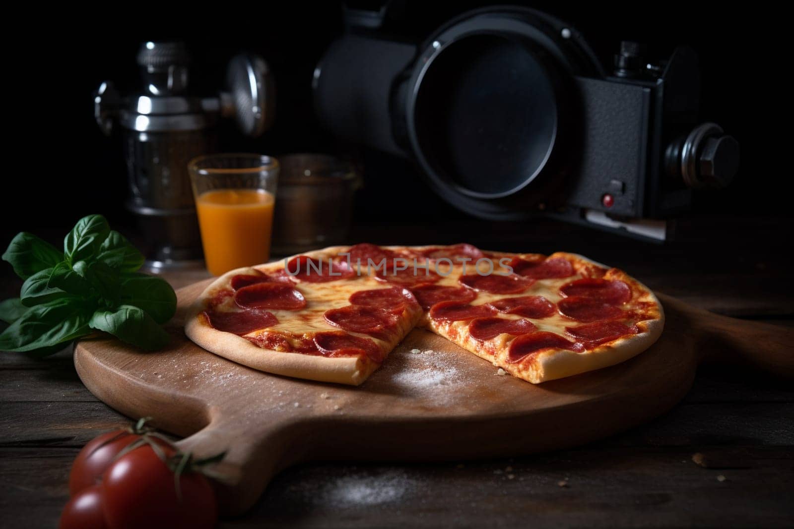 Melted cheese, crispy crust, savory toppings  grab a slice of heaven before watching your favorite movie (generative AI)