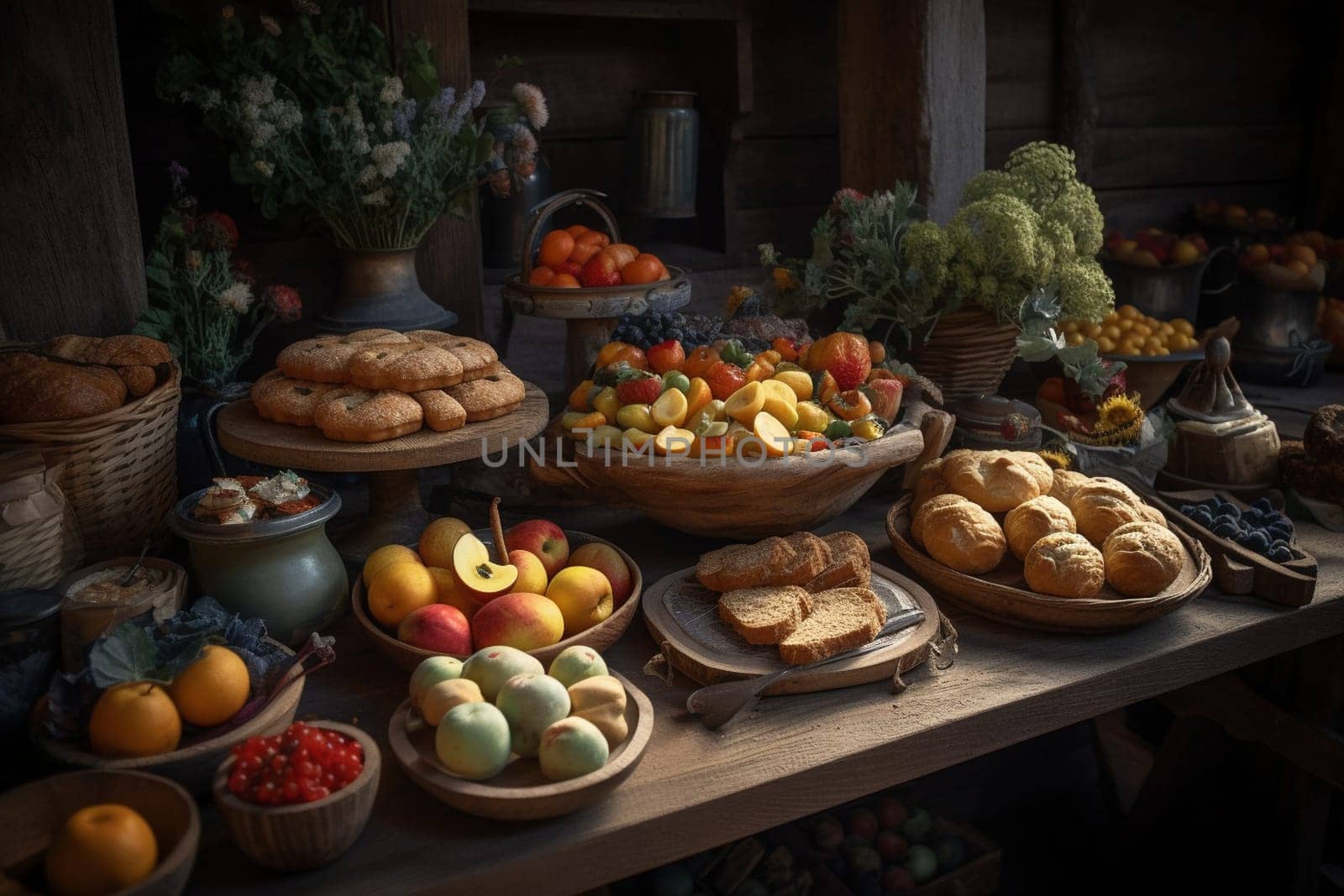 A rustic buffet on a farm (generative AI)