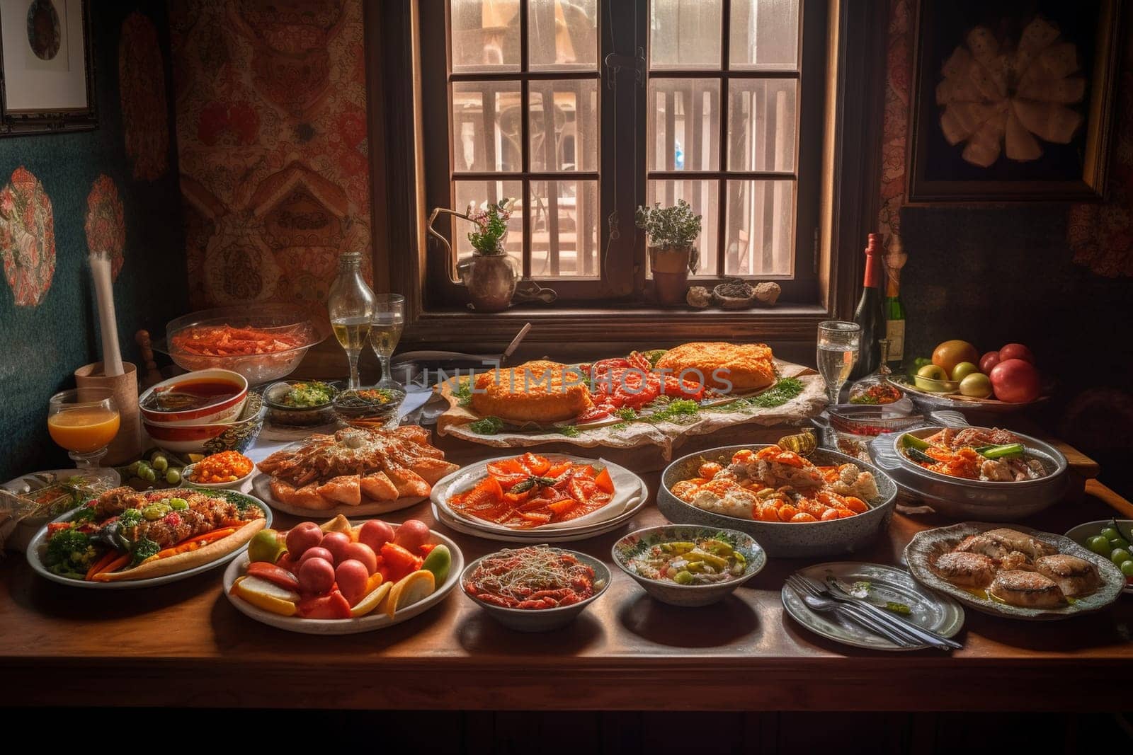 Taste the flavors of Andalusia in tapas style at a lively taverna (generative AI)