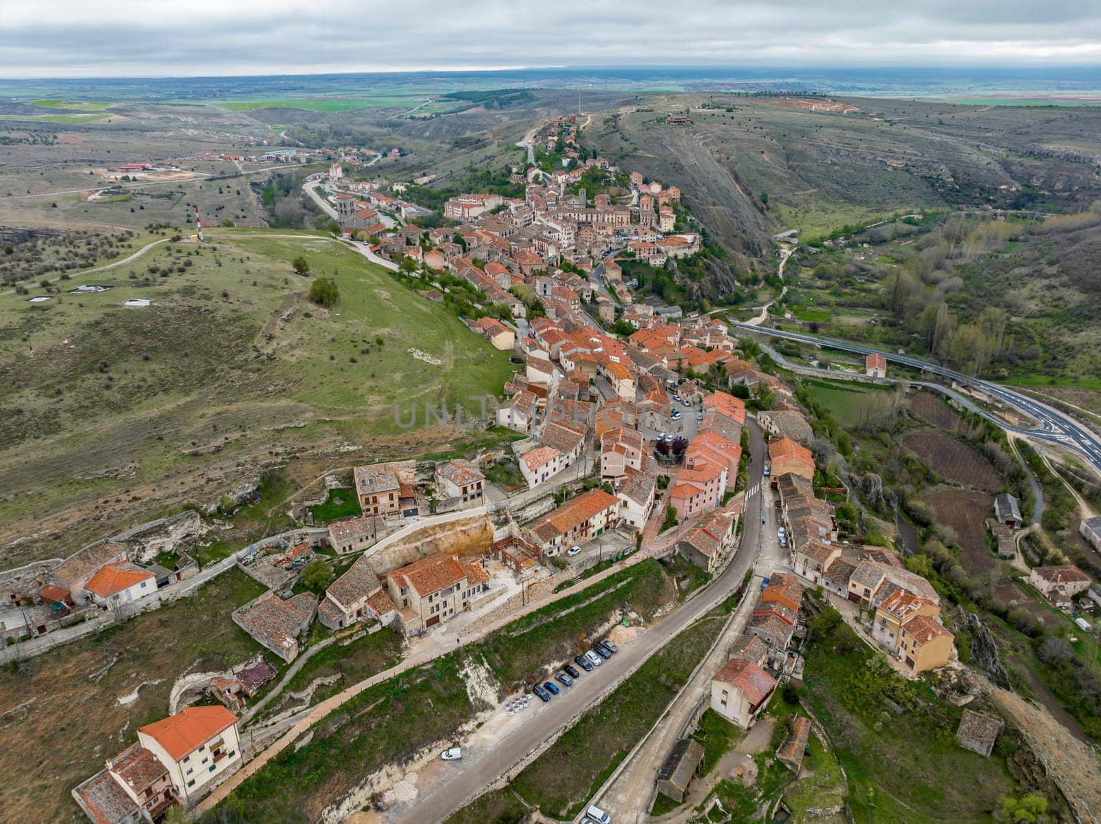 Aerial view of the medieval village of Sepulveda in the community of Castilla Leon, Spain.