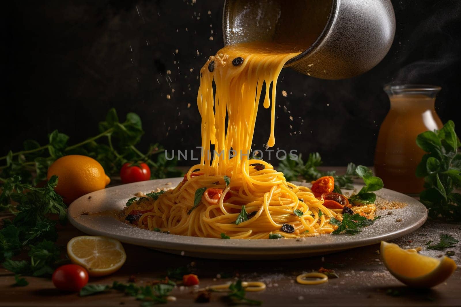 Taste the comfort of freshly made pasta drizzled with homemade sauce (generative AI)