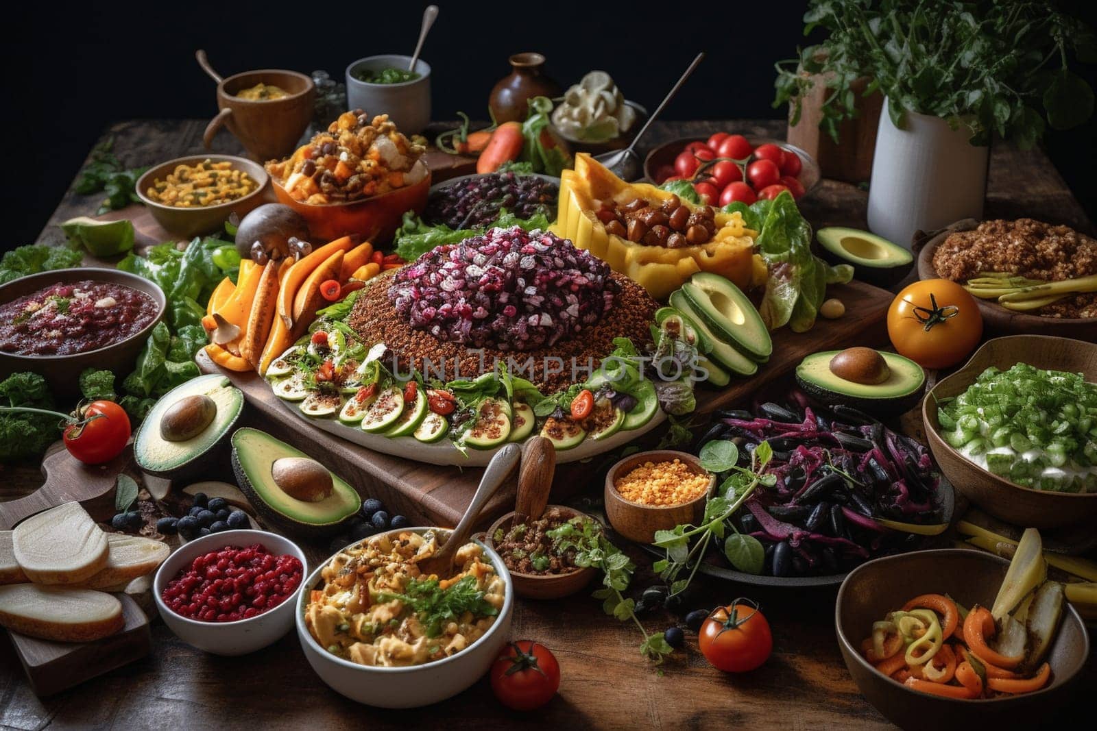 A vegan buffet with plant-based options (generative AI)