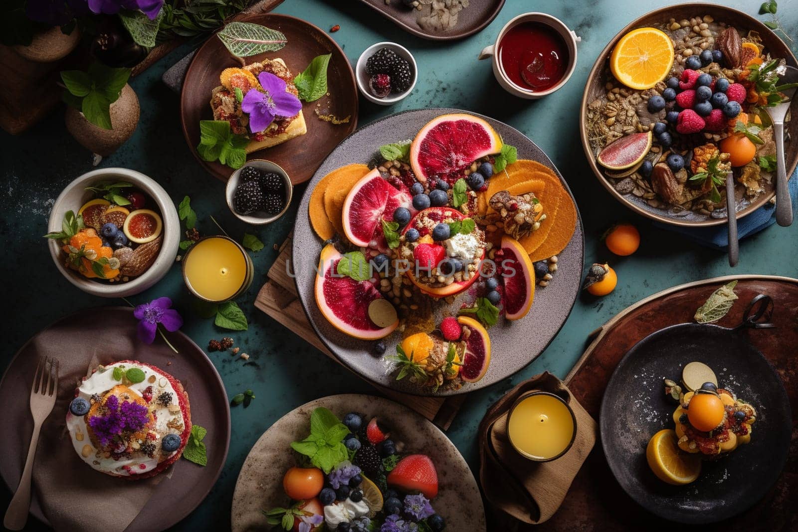 A vegan brunch buffet with rooftop garden views (generative AI)