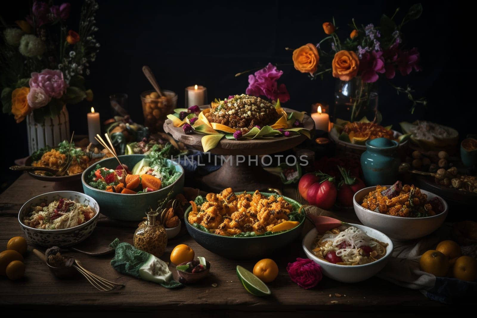 Nourish with plant-based delicacies at a wellness resort's vegan buffet (generative AI)