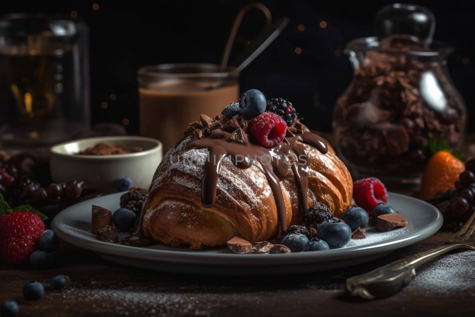 Decadent chocolate croissant at a café (generative AI)