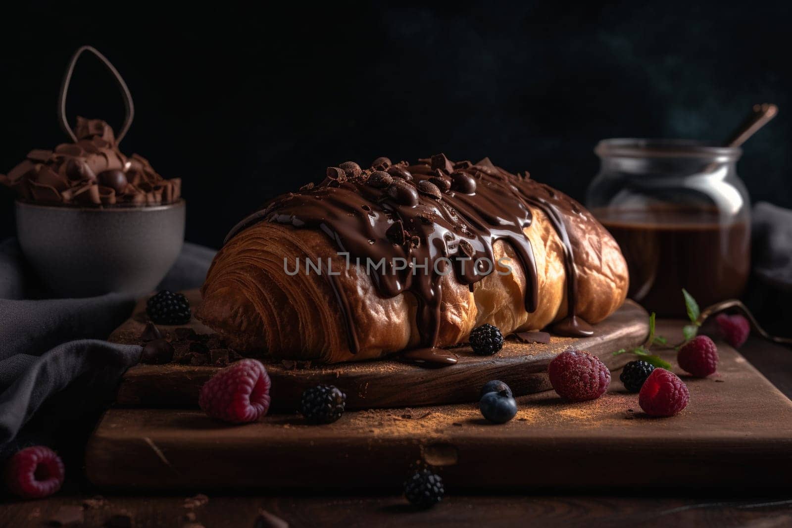 Decadent chocolate croissant at a café (generative AI)