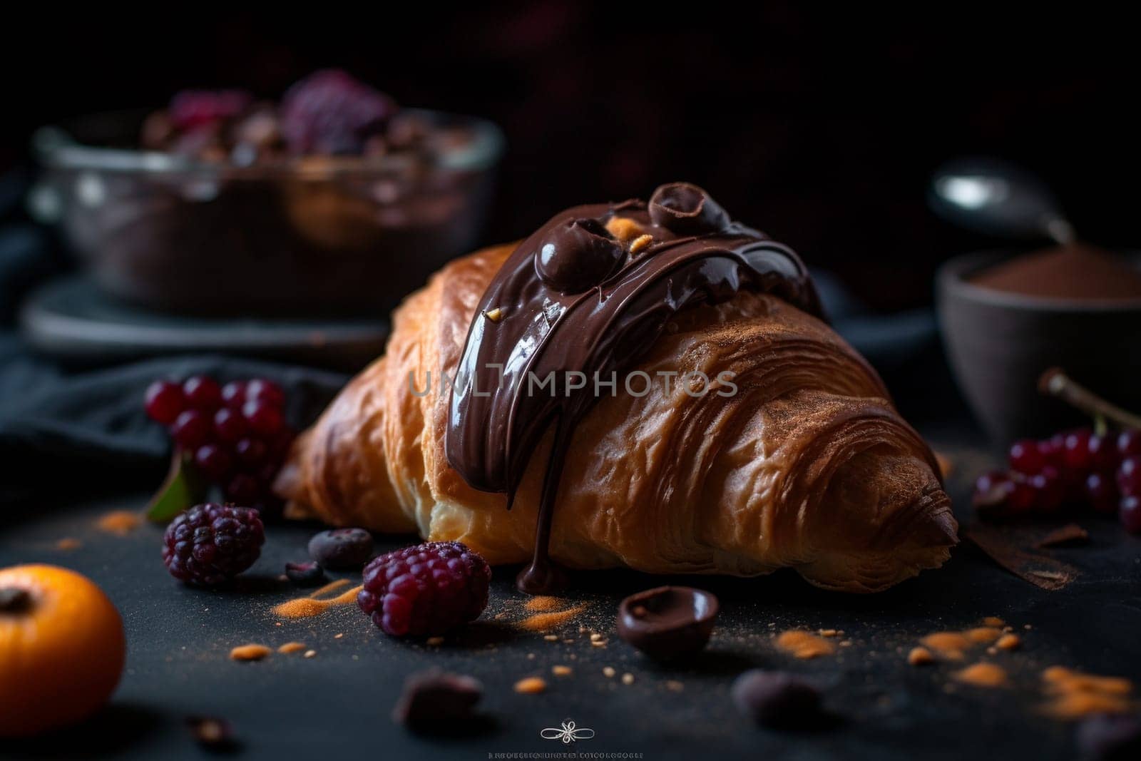 Decadent chocolate croissant at a café (generative AI)