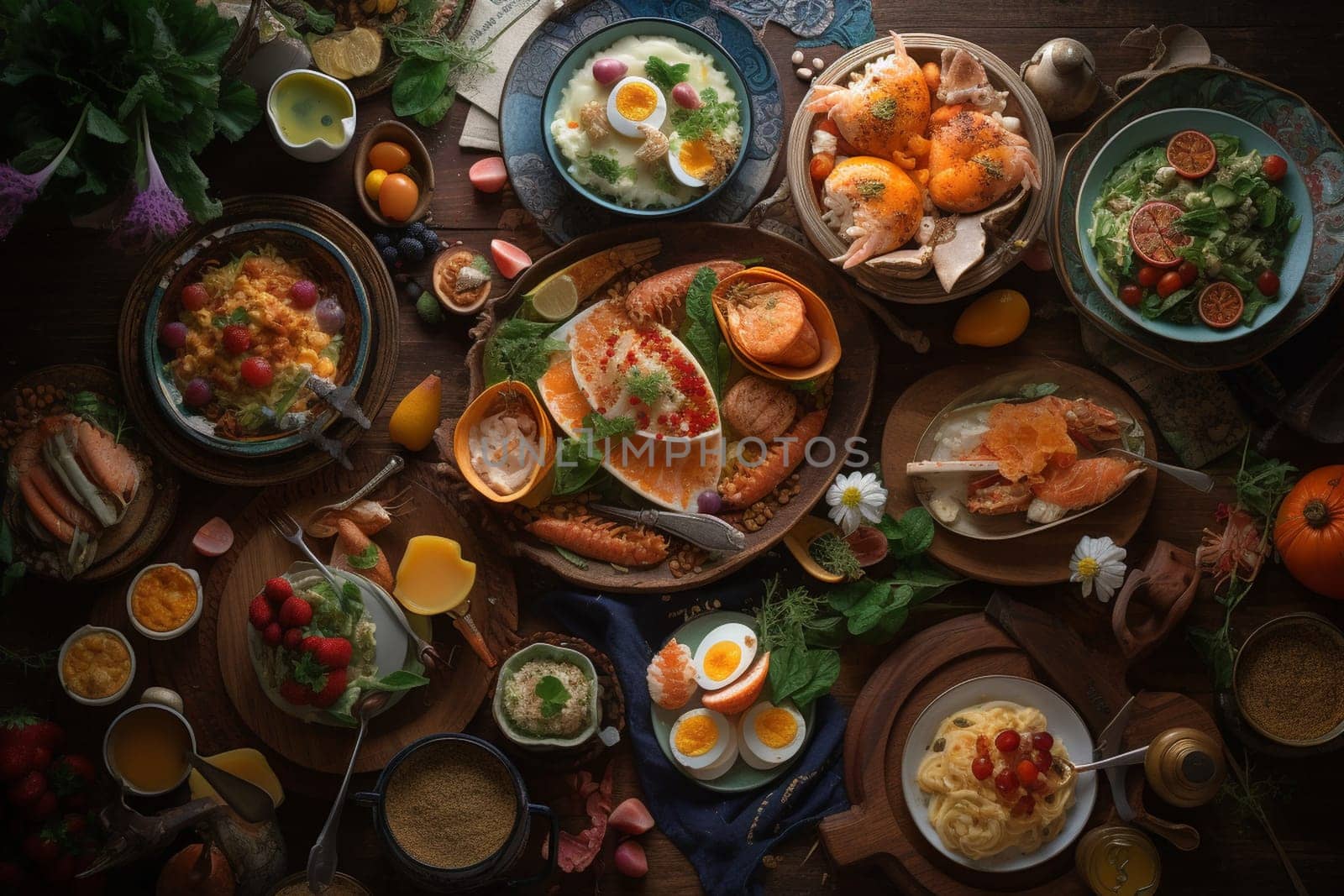 An international cuisine buffet at a university's cultural fair (generative AI)
