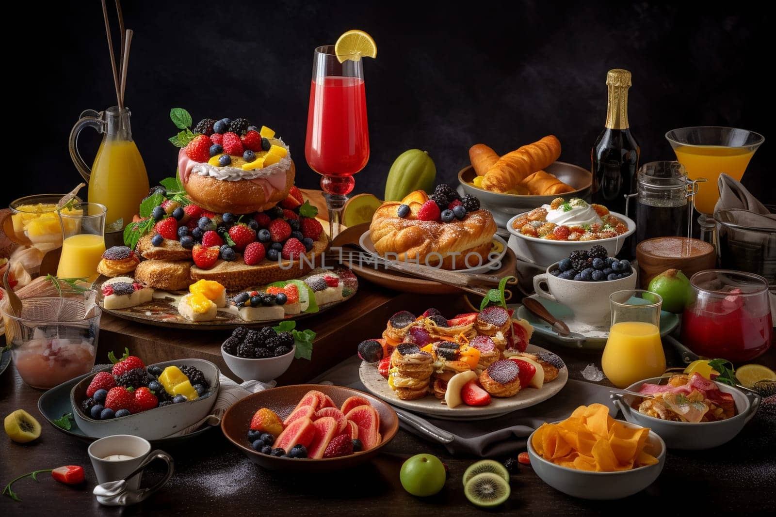 Brunch in style at our buffet with bottomless mimosas served all day (generative AI)