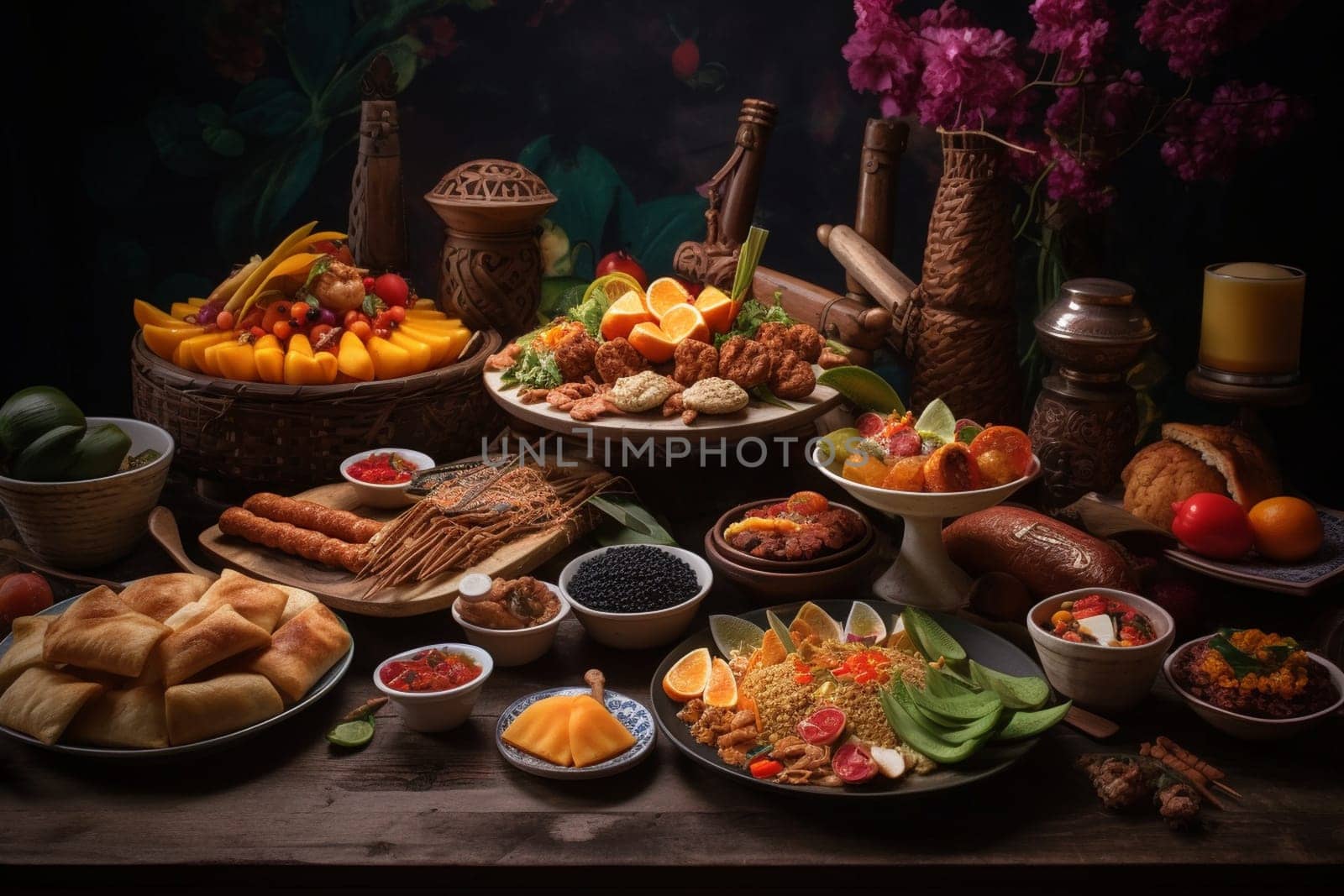 Satisfy your cravings with a world of flavors at our international cuisine buffet. We’re located in a bustling marketplace for the full experience! (generative AI)