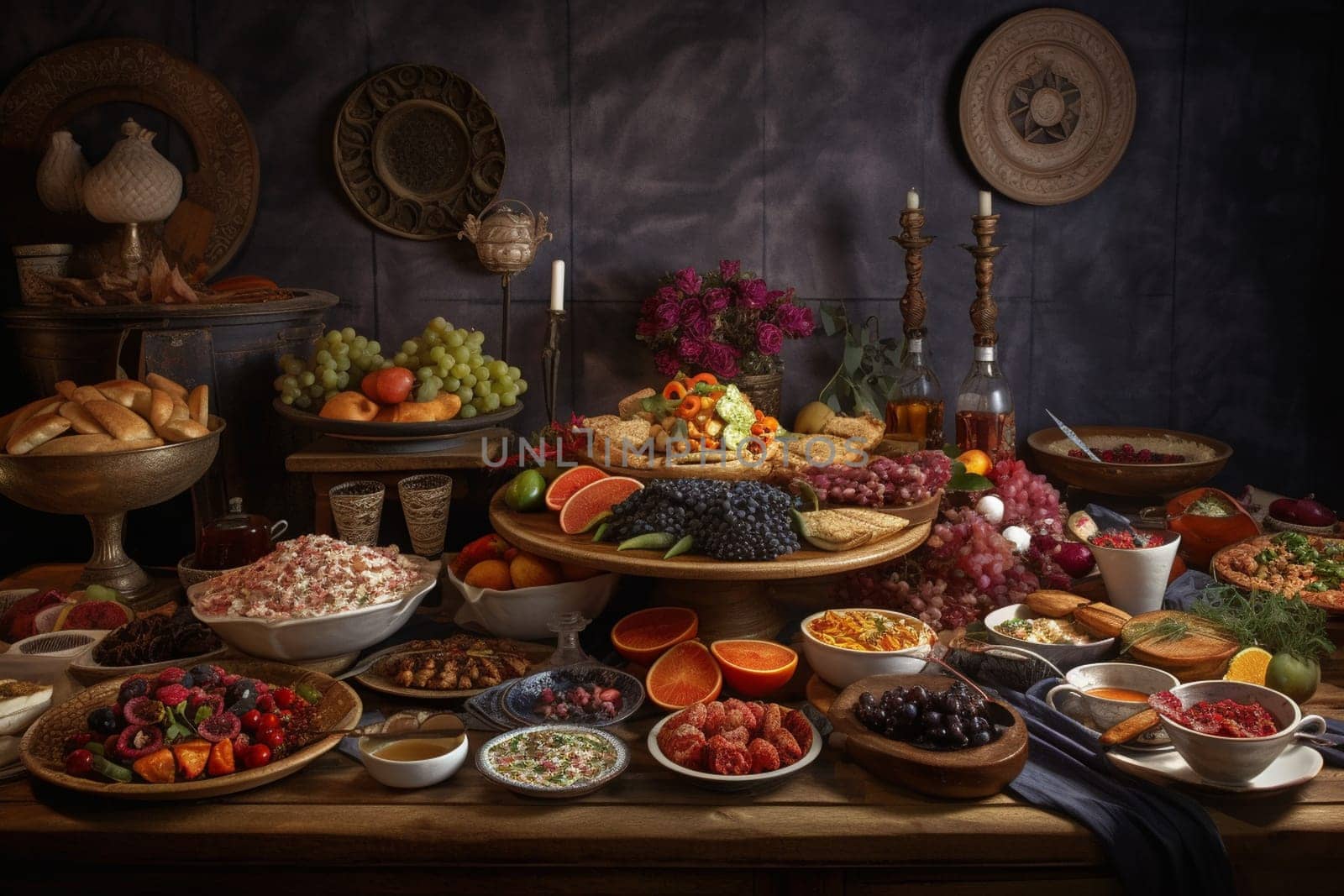 Travel back in time with our historical buffet featuring traditional dishes from ancient civilizations (generative AI)