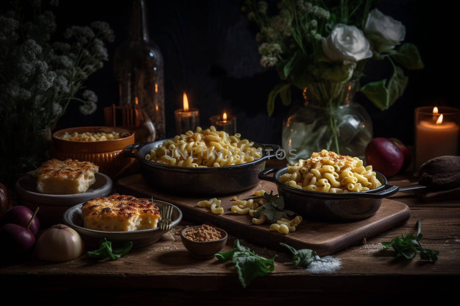 Comforting and indulgent mac and cheese, the perfect dish for a cozy night in with a movie (generative AI)