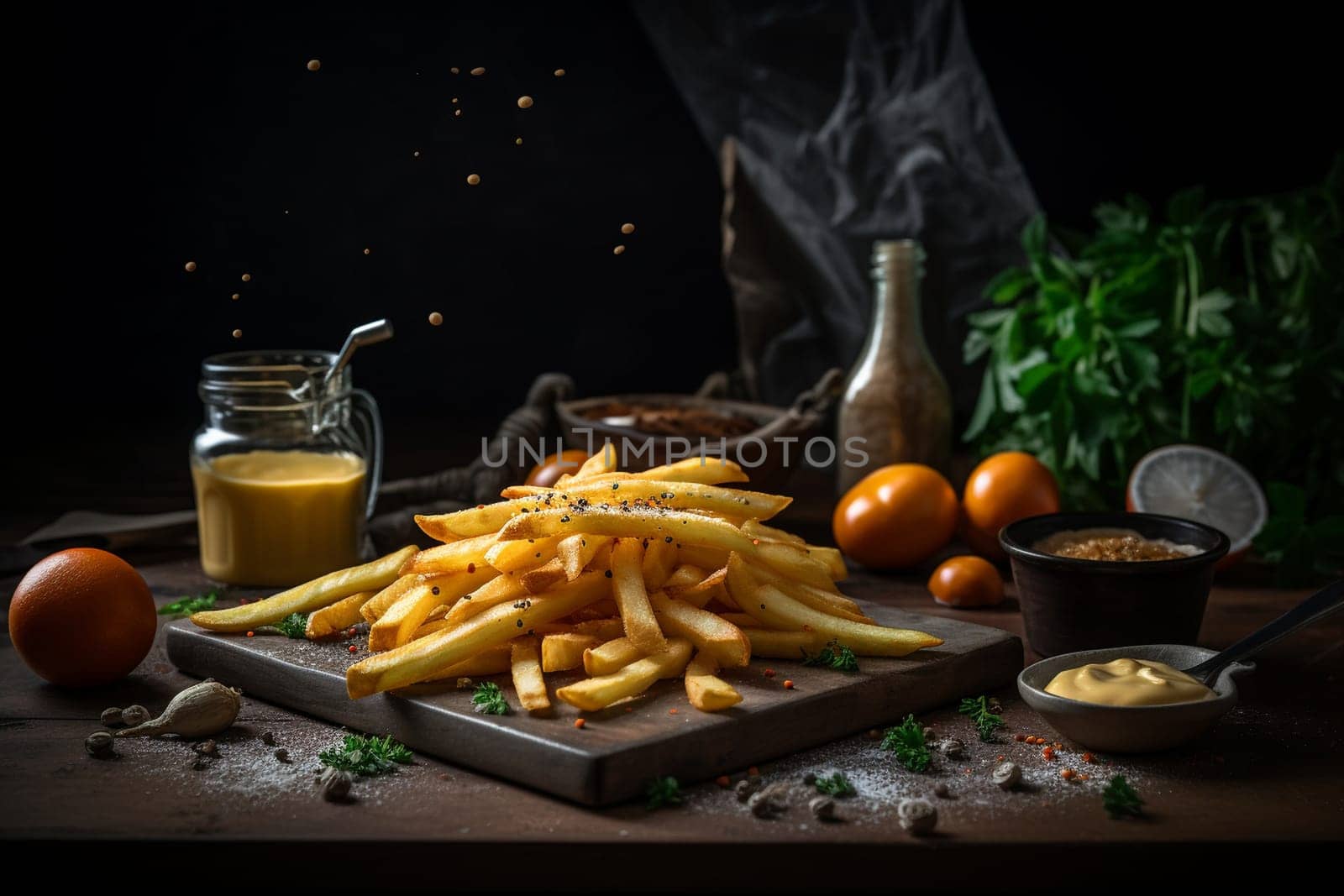 Crispy golden fries with a side of garlic aioli (generative AI)