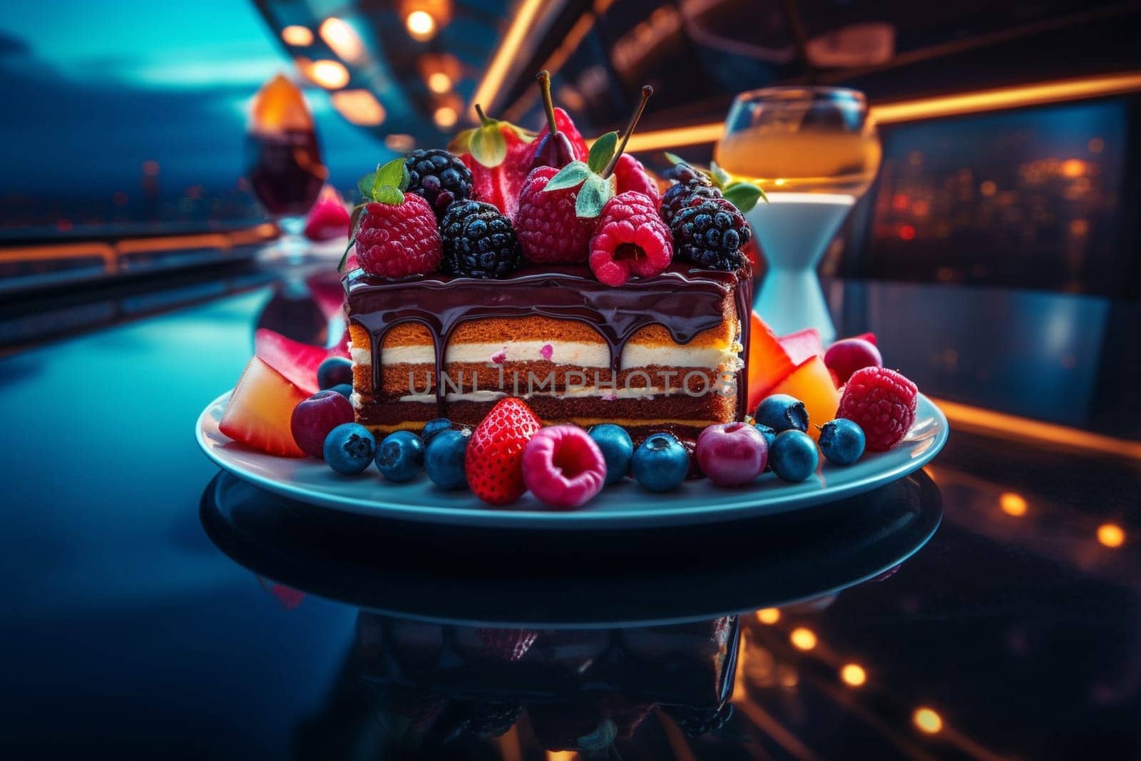 Indulge in a midnight buffet complete with desserts and music aboard a luxurious cruise (generative AI)