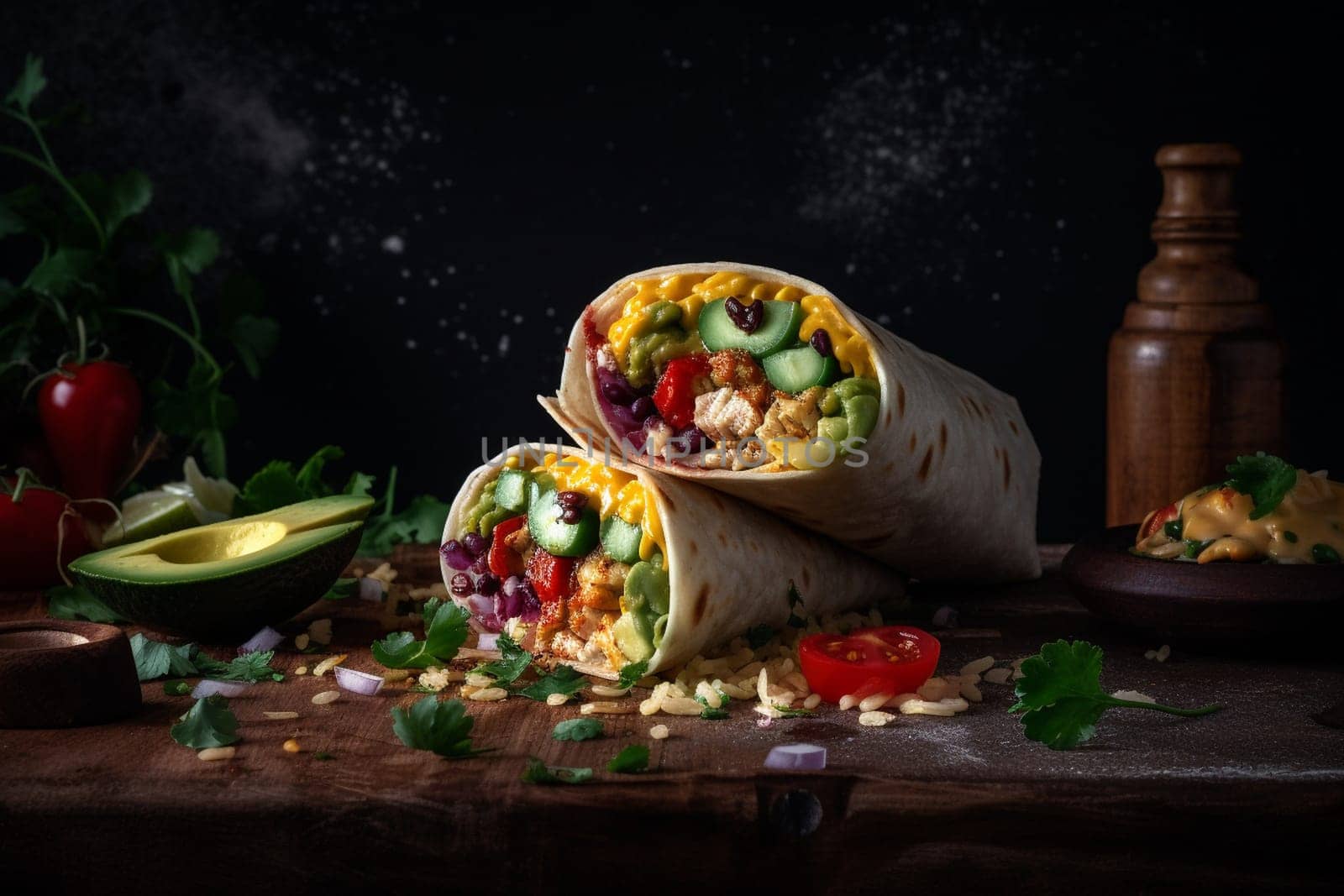 Spicy breakfast burrito in a food truck (generative AI)
