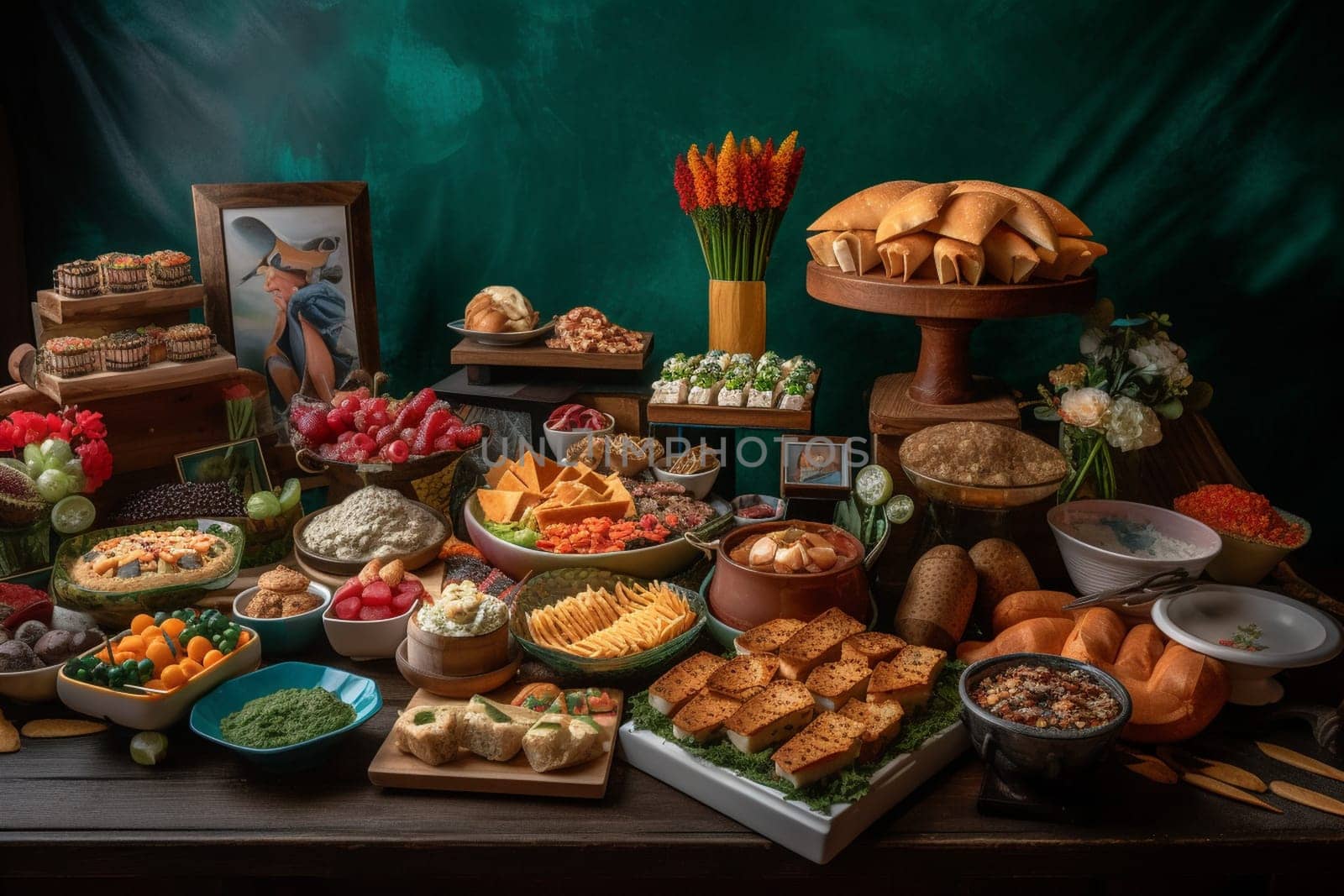 Experience a sports-themed buffet with your favorite stadium snacks at the football game (generative AI)