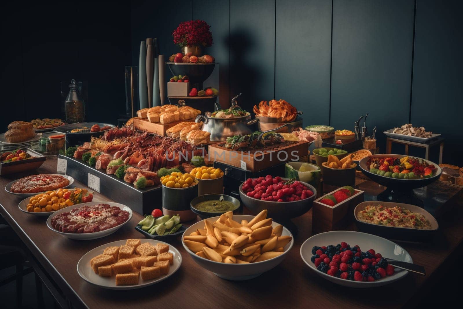 Experience a sports-themed buffet with your favorite stadium snacks at the football game (generative AI)