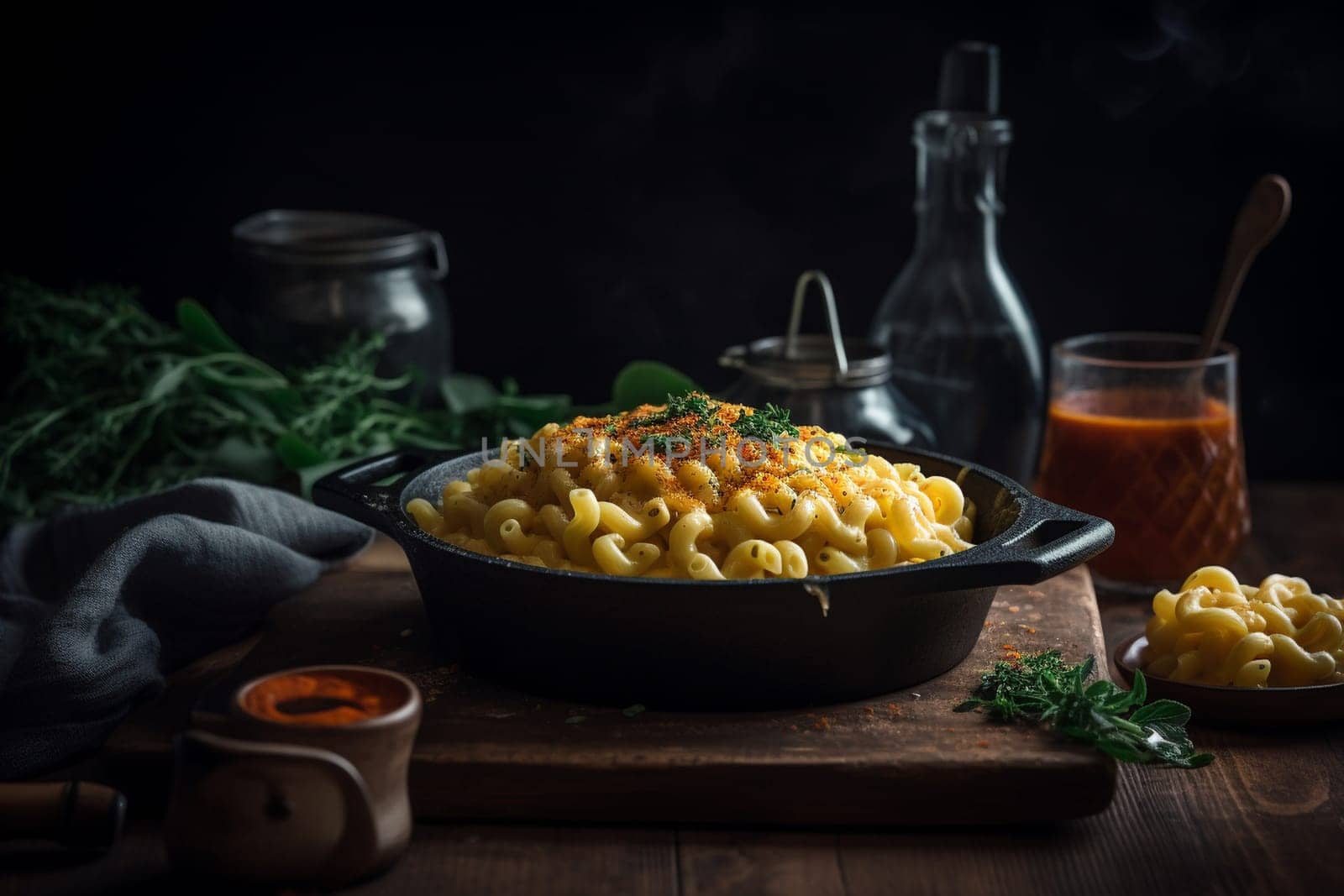 Comforting and indulgent mac and cheese, the perfect dish for a cozy night in with a movie (generative AI)