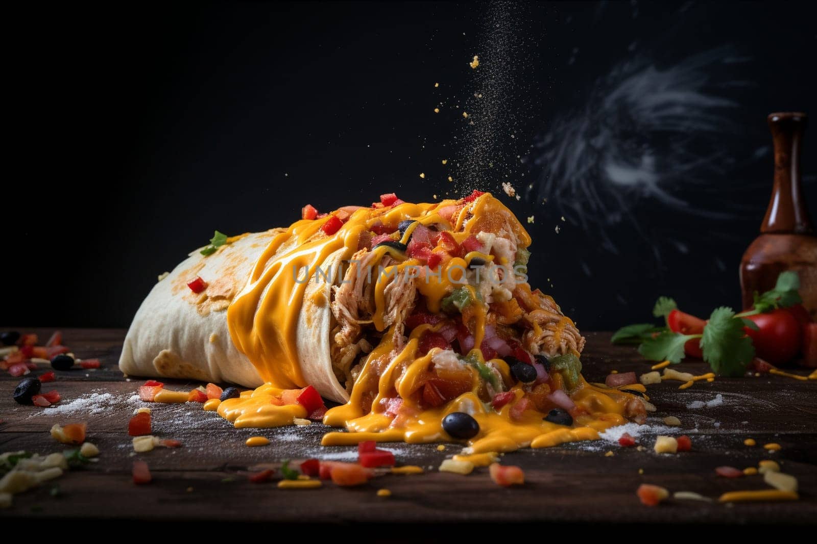 Spicy breakfast burrito in a food truck (generative AI)