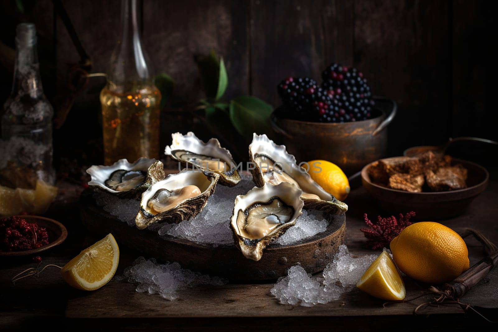 Fresh and delicious oysters, shucked and served by the sea for the ultimate seafood experience (generative AI)