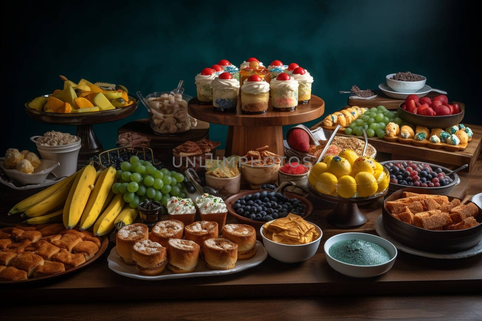 Experience a sports-themed buffet with your favorite stadium snacks at the football game (generative AI)