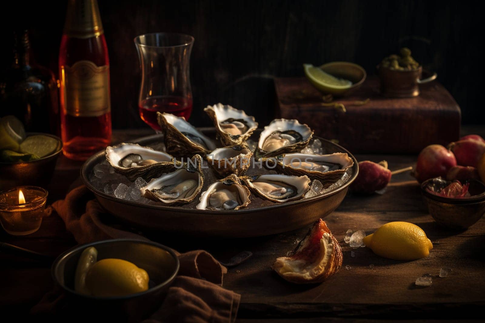 Fresh and delicious oysters, shucked and served by the sea for the ultimate seafood experience (generative AI)