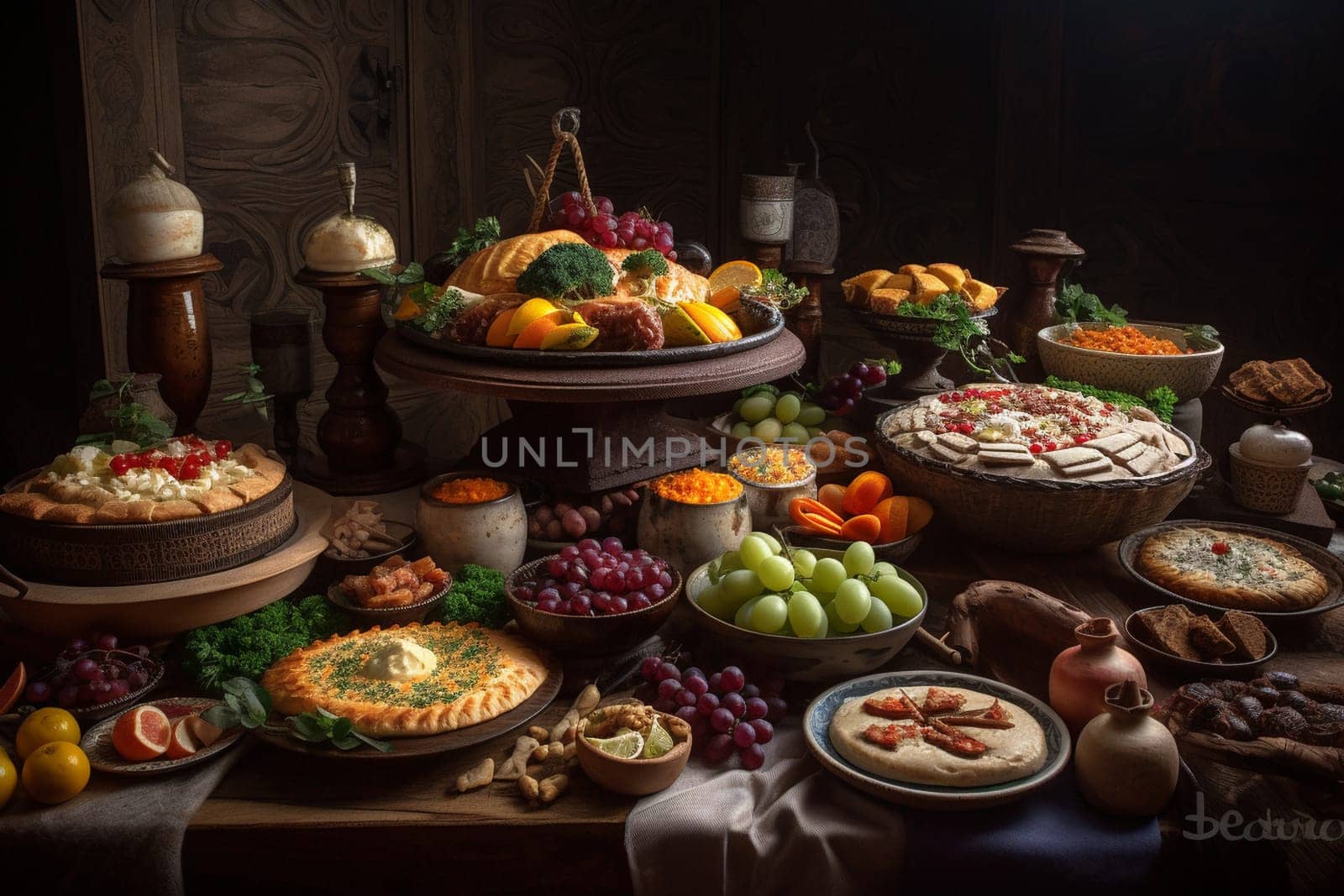 Travel back in time with our historical buffet featuring traditional dishes from ancient civilizations (generative AI)