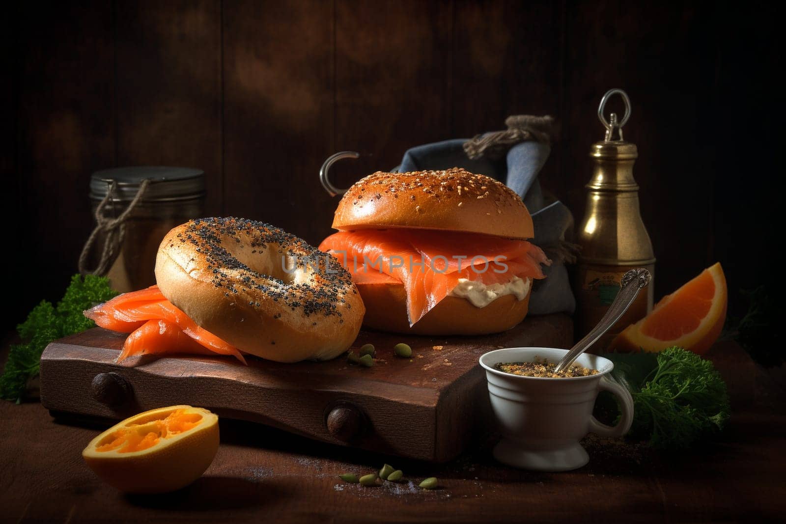 Traditional bagel and lox on a Sunday morning (generative AI)