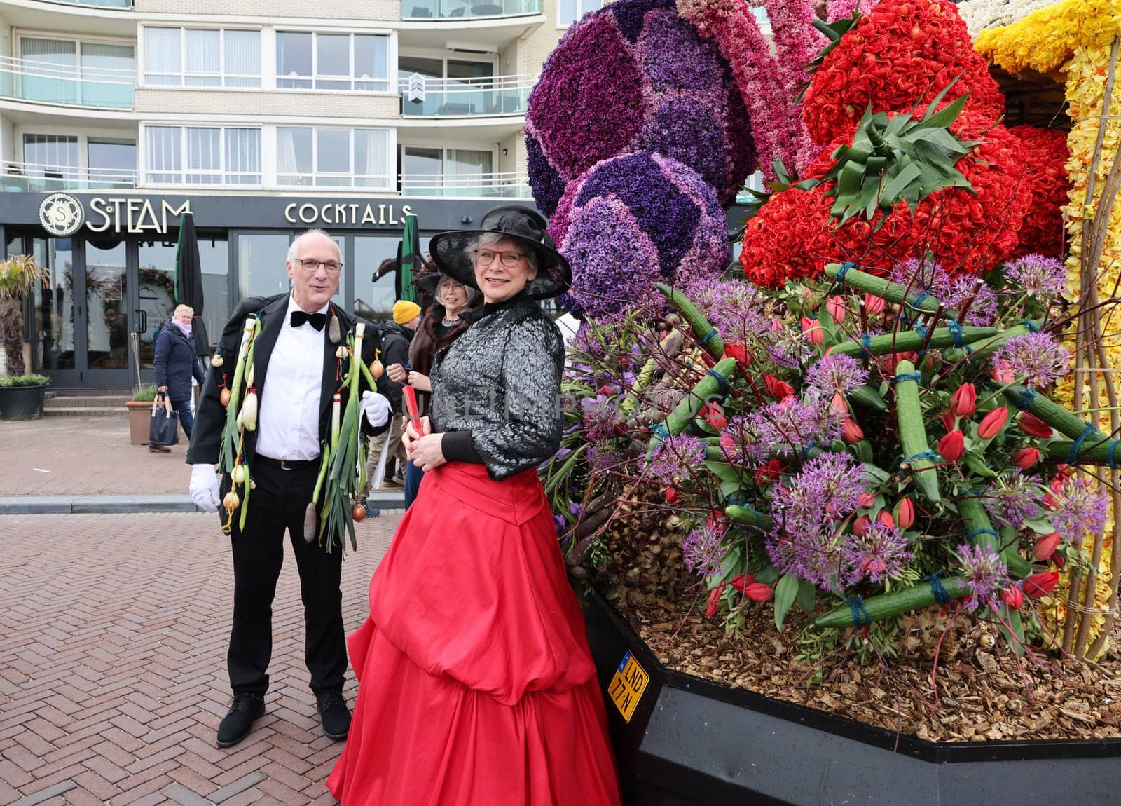 Noordwijk, Netherlands - April 22, 2023: The traditional flowers parade Bloemencorso from Noordwijk to Haarlem in the Netherlands.