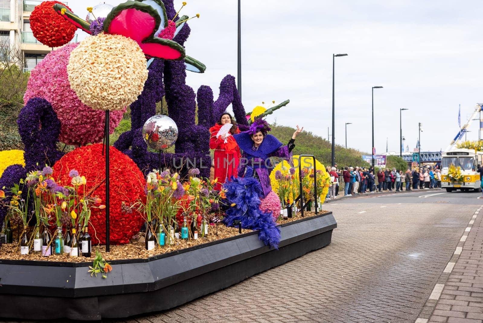 Noordwijk, Netherlands - April 22, 2023: The traditional flowers parade Bloemencorso from Noordwijk to Haarlem in the Netherlands.