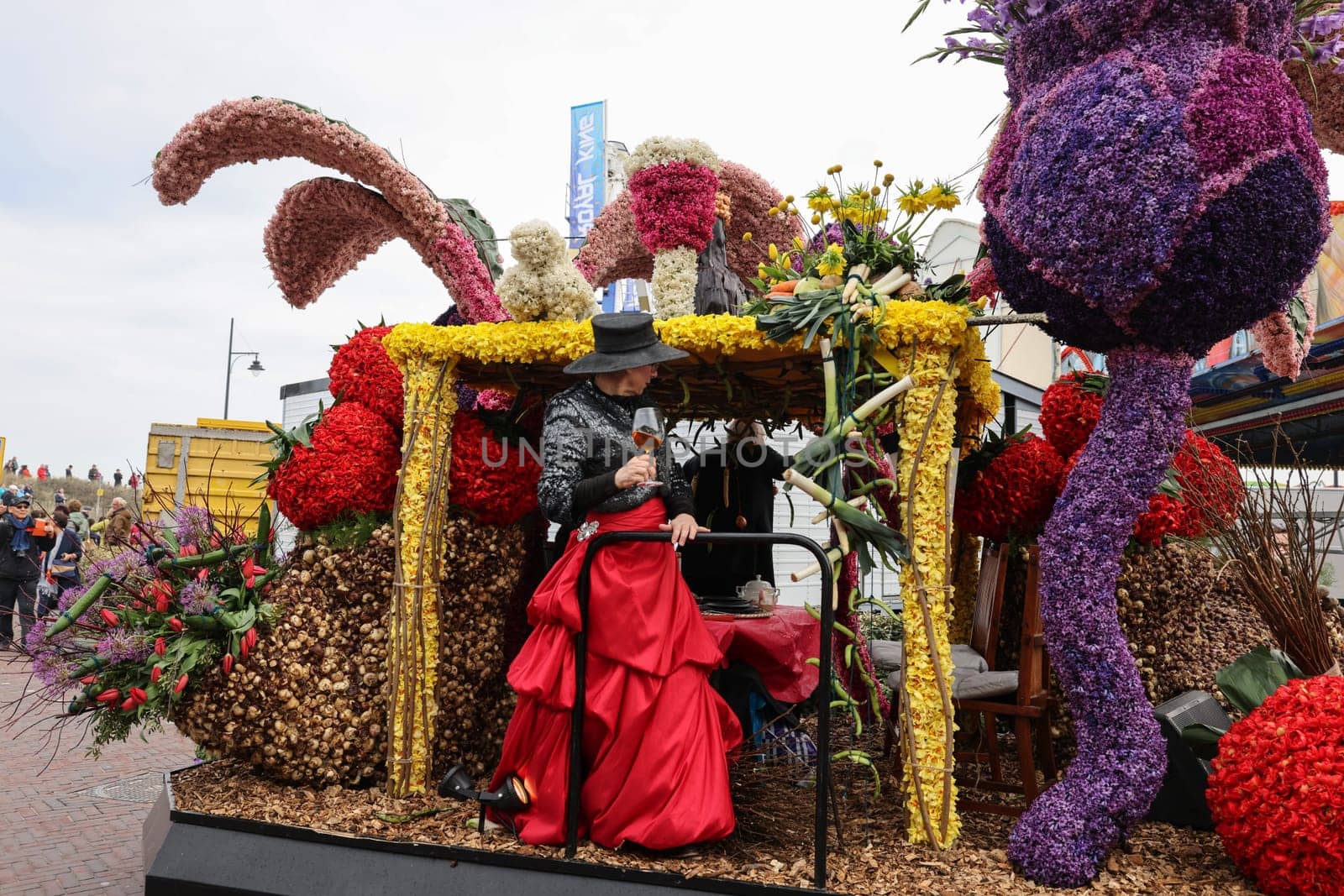 Noordwijk, Netherlands - April 22, 2023: The traditional flowers parade Bloemencorso from Noordwijk to Haarlem in the Netherlands.