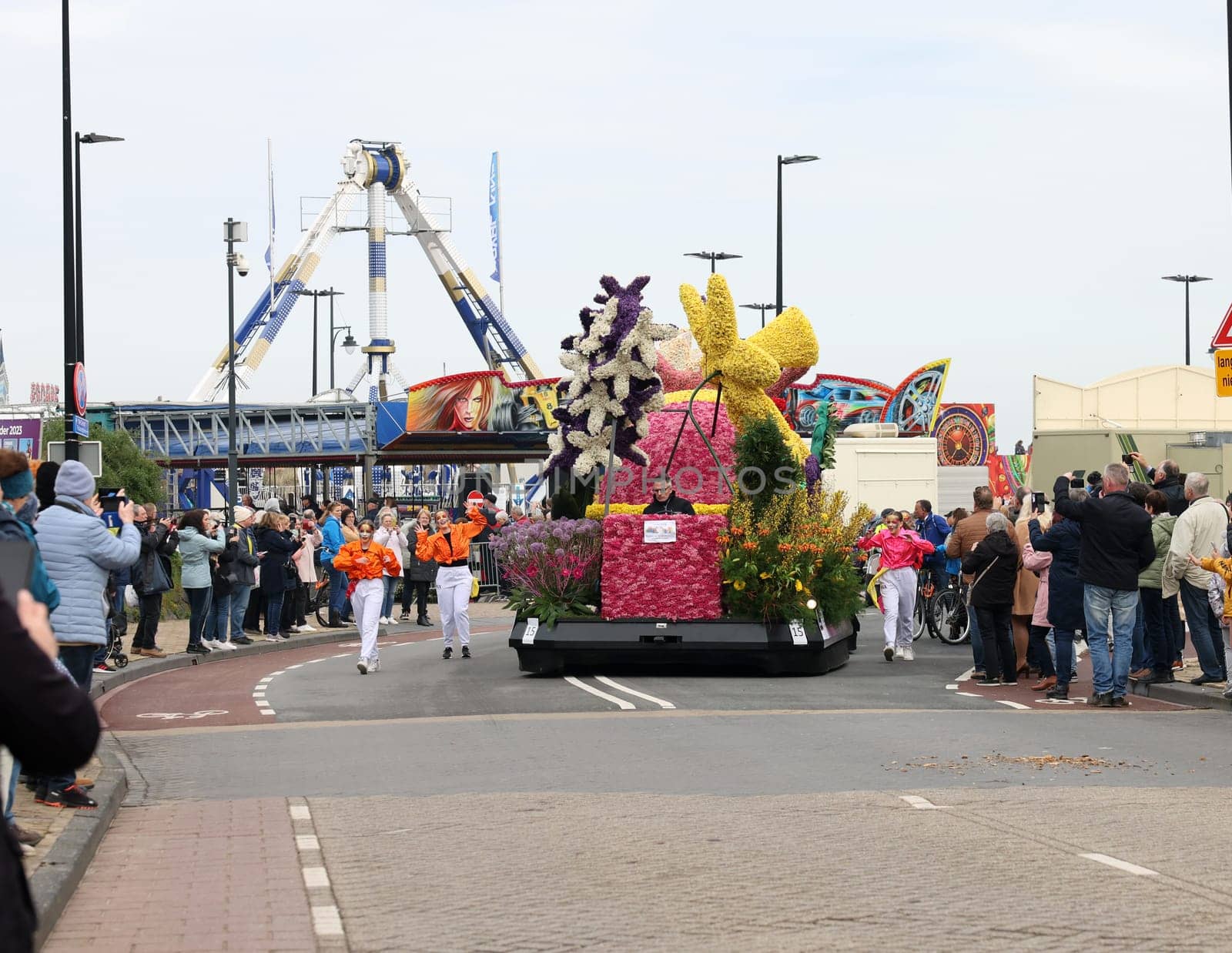 Noordwijk, Netherlands - April 22, 2023: The traditional flowers parade Bloemencorso from Noordwijk to Haarlem in the Netherlands.