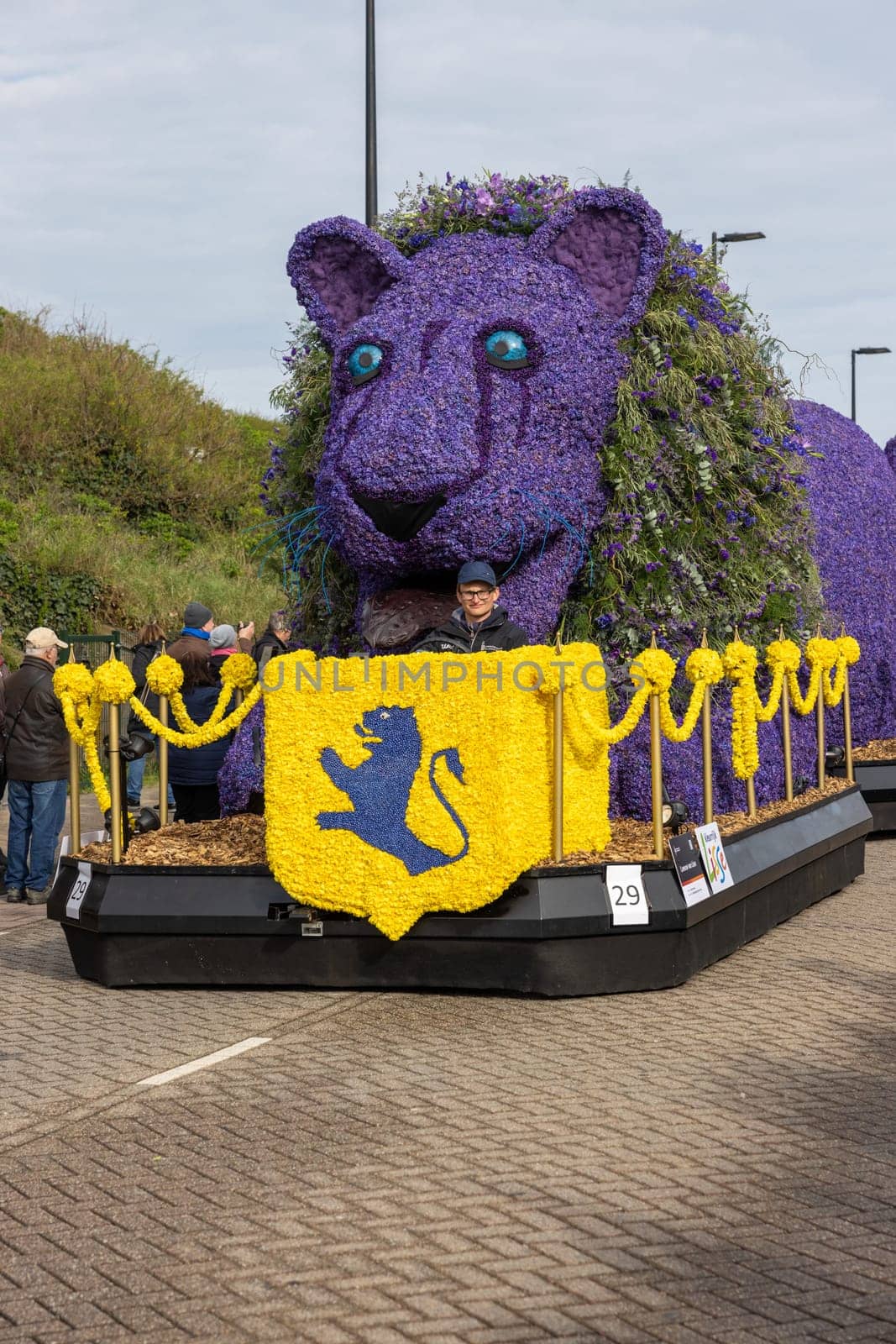Noordwijk, Netherlands - April 22, 2023: The traditional flowers parade Bloemencorso from Noordwijk to Haarlem in the Netherlands.