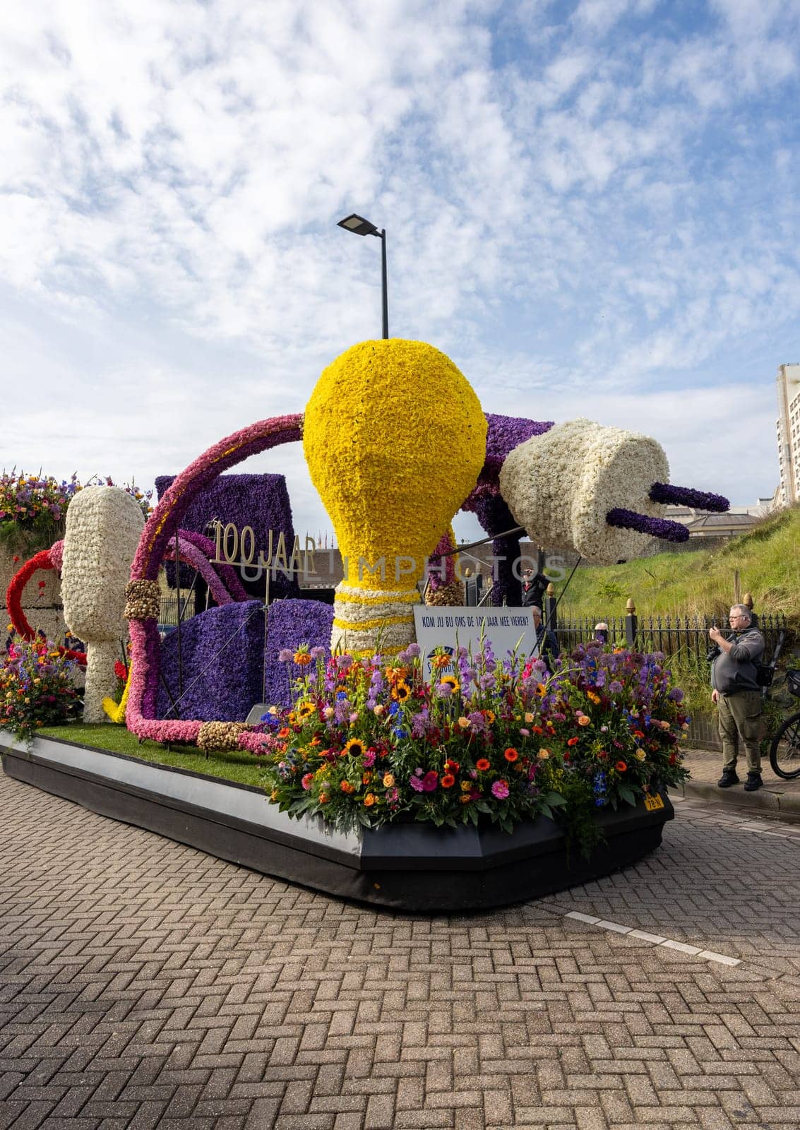 Noordwijk, Netherlands - April 22, 2023: The traditional flowers parade Bloemencorso from Noordwijk to Haarlem in the Netherlands.